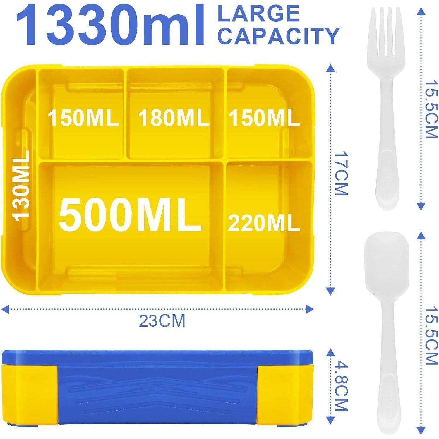 Brotdose Kinder 1300ml Fächer Auslaufsicher Bento Lunchbox Blue-yellow