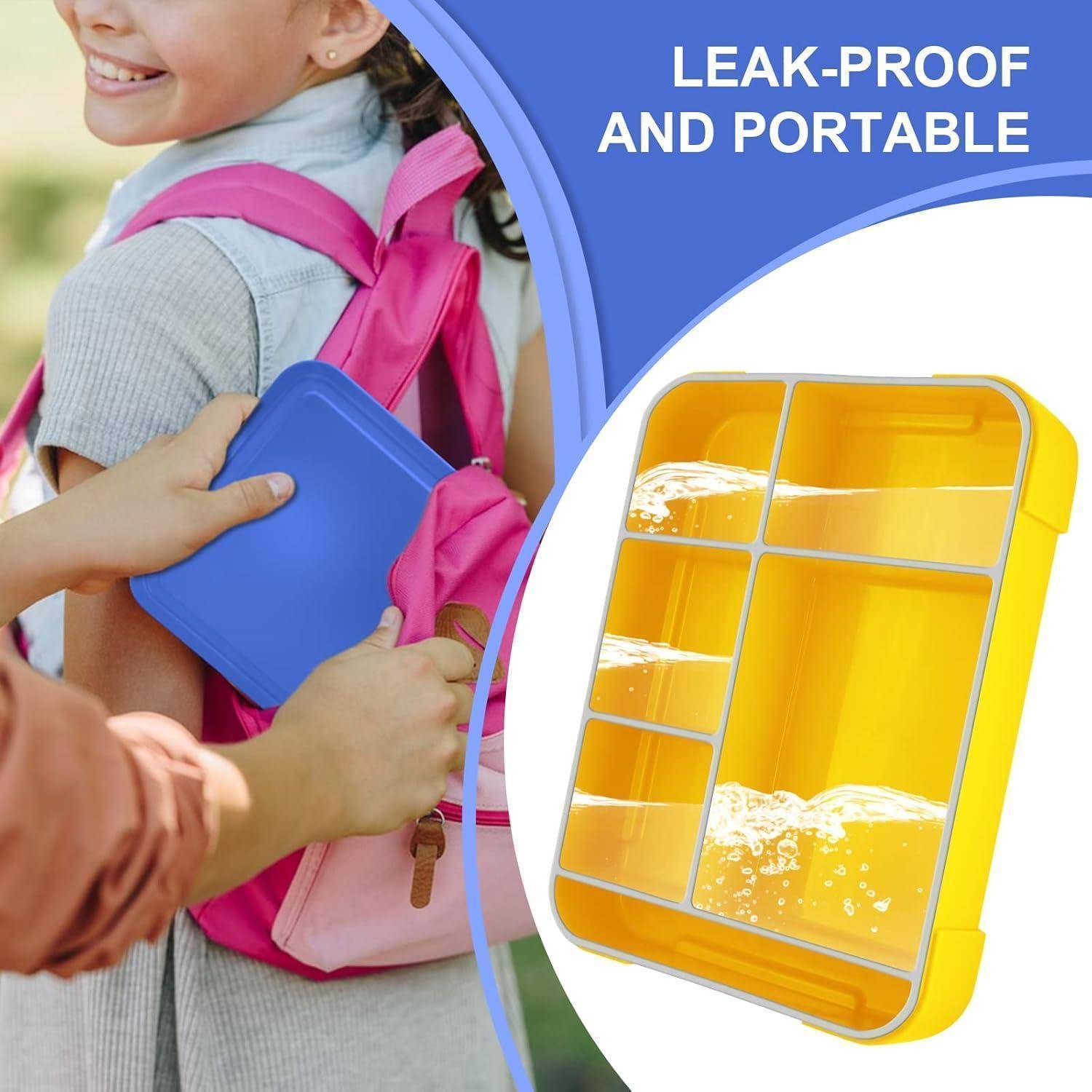 Brotdose Kinder 1300ml Fächer Auslaufsicher Bento Lunchbox Blue-yellow