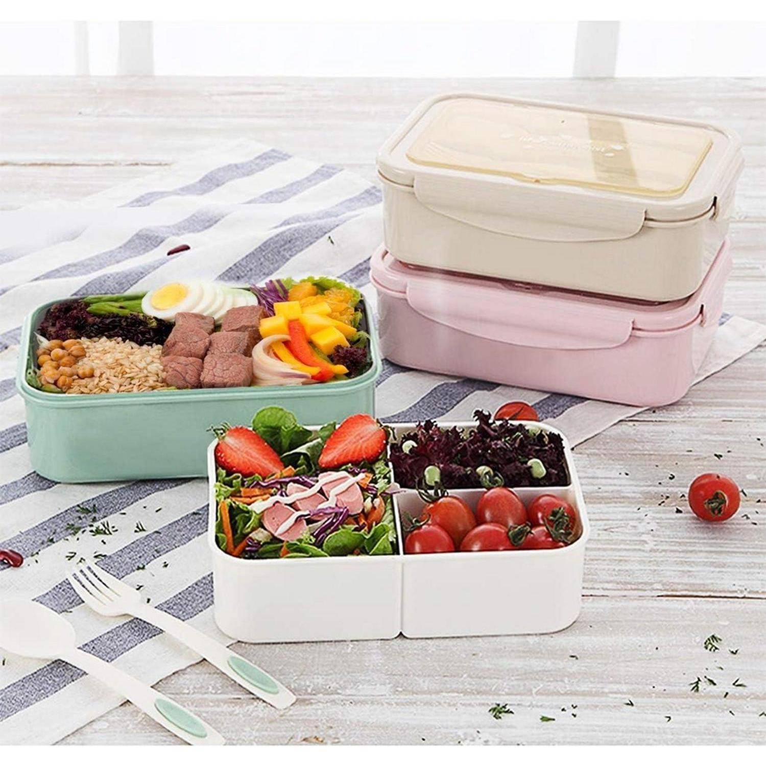 Lunchbox Bento 3 Fächer Besteck auslaufsicher Pink