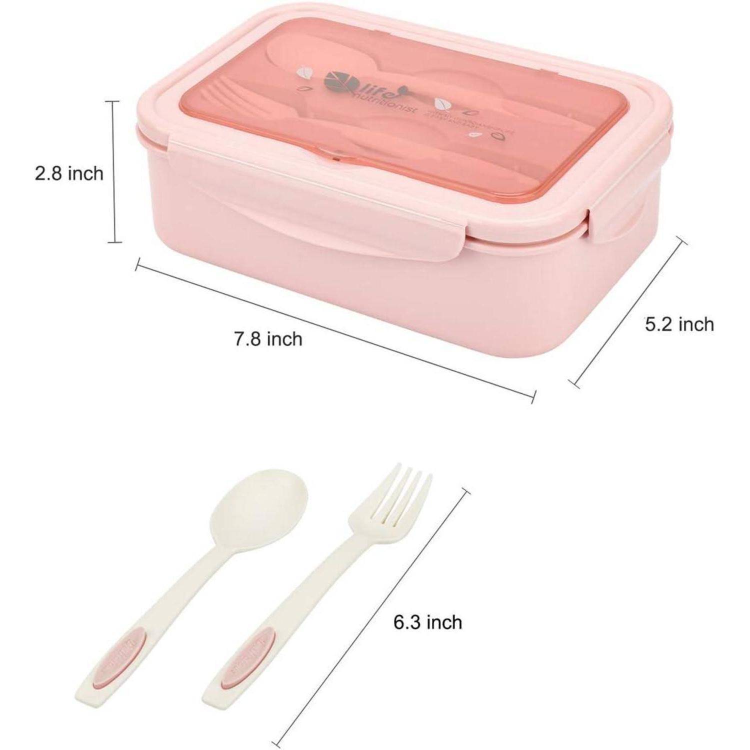 Lunchbox Bento 3 Fächer Besteck auslaufsicher Pink