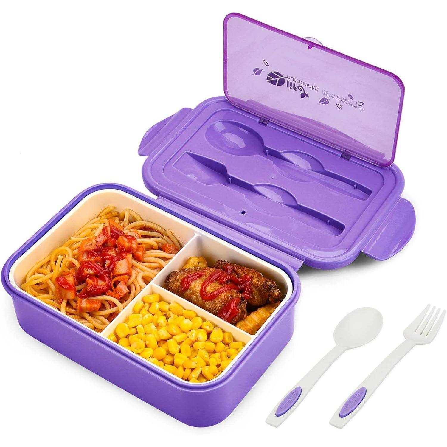 Brotdose Bento Box 3 Fächer Besteck auslaufsicher Violett
