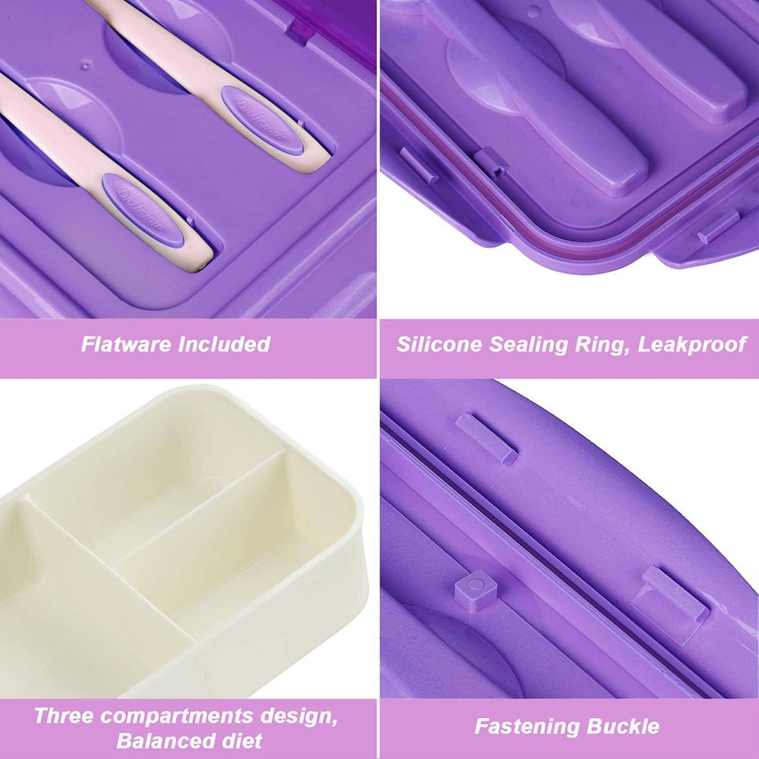 Brotdose Bento Box 3 Fächer Besteck auslaufsicher Violett