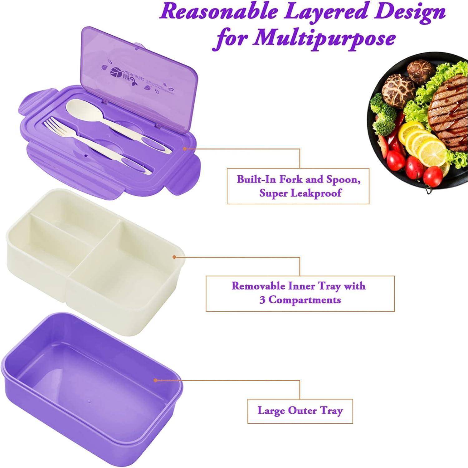Brotdose Bento Box 3 Fächer Besteck auslaufsicher Violett