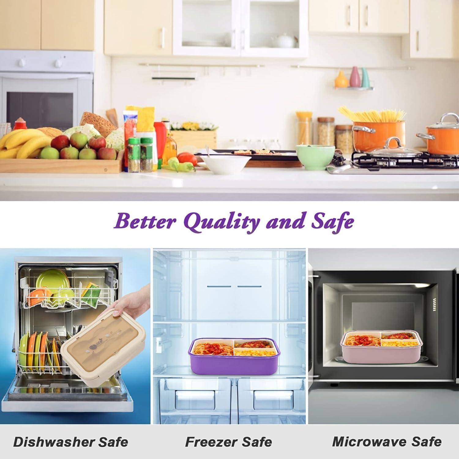 Brotdose Bento Box 3 Fächer Besteck auslaufsicher Violett