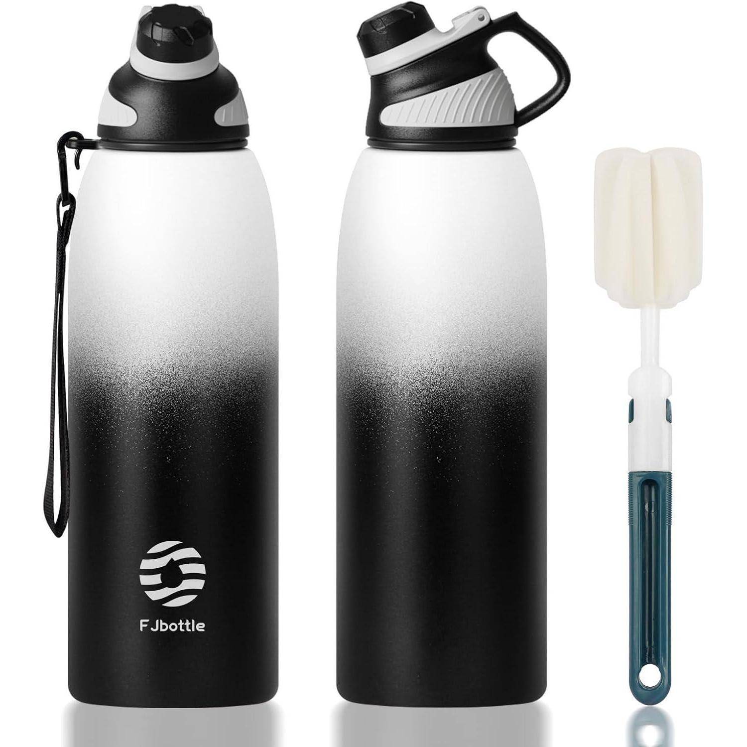 Trinkflasche Edelstahl 1500ml Thermo BPAfrei Weiß&schwarz 1500 ml