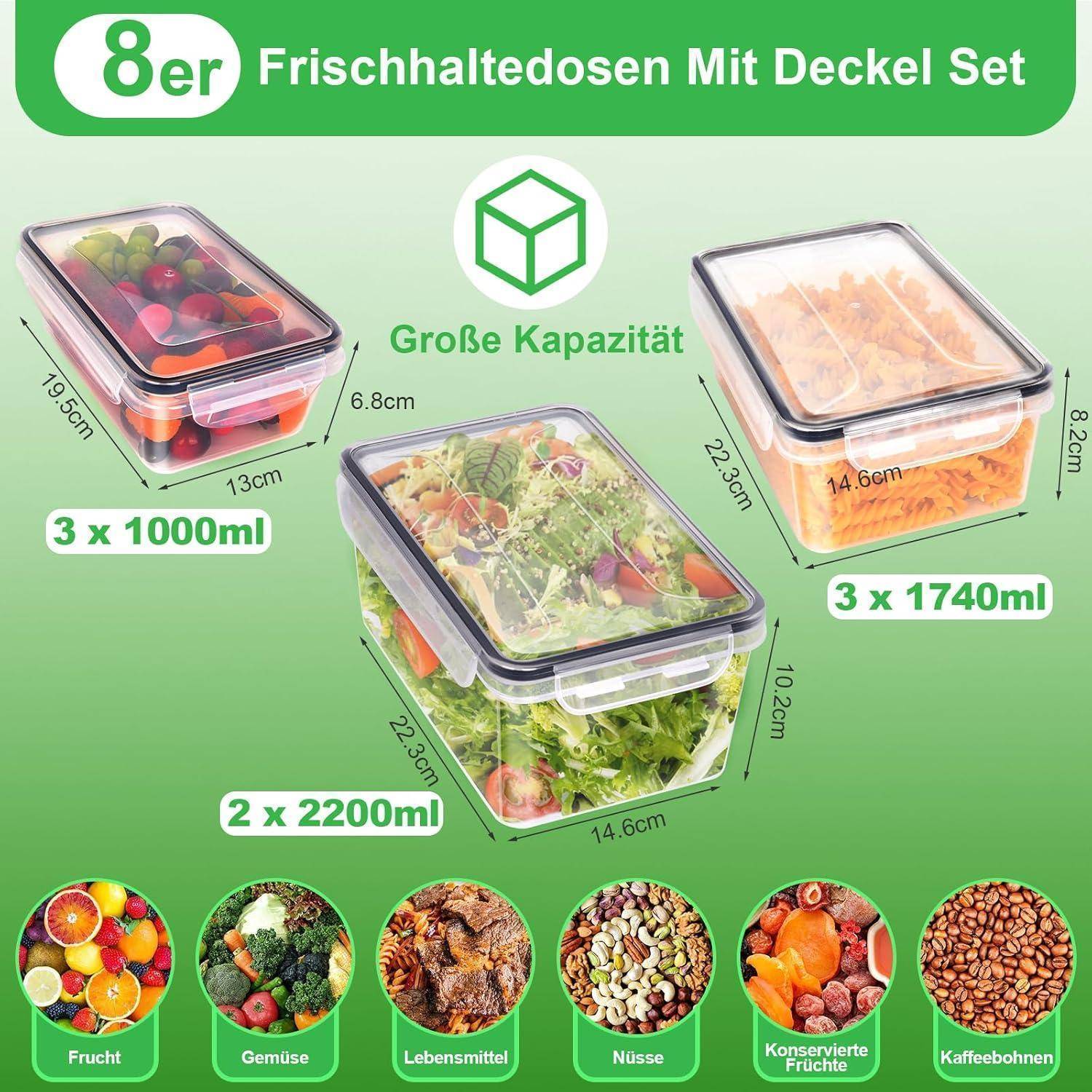 Frischhaltedosen Set Deckel 8er 8 Große Kapazität Set