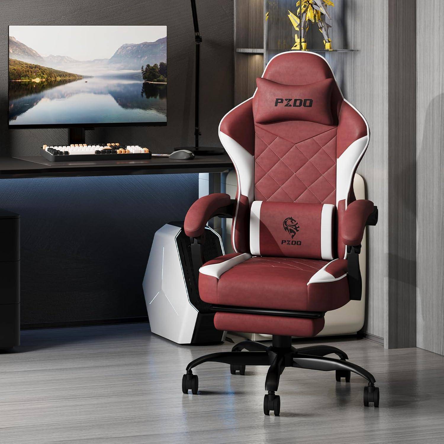 Ergonomischer Gaming Stuhl mit Fußstütze, Racing