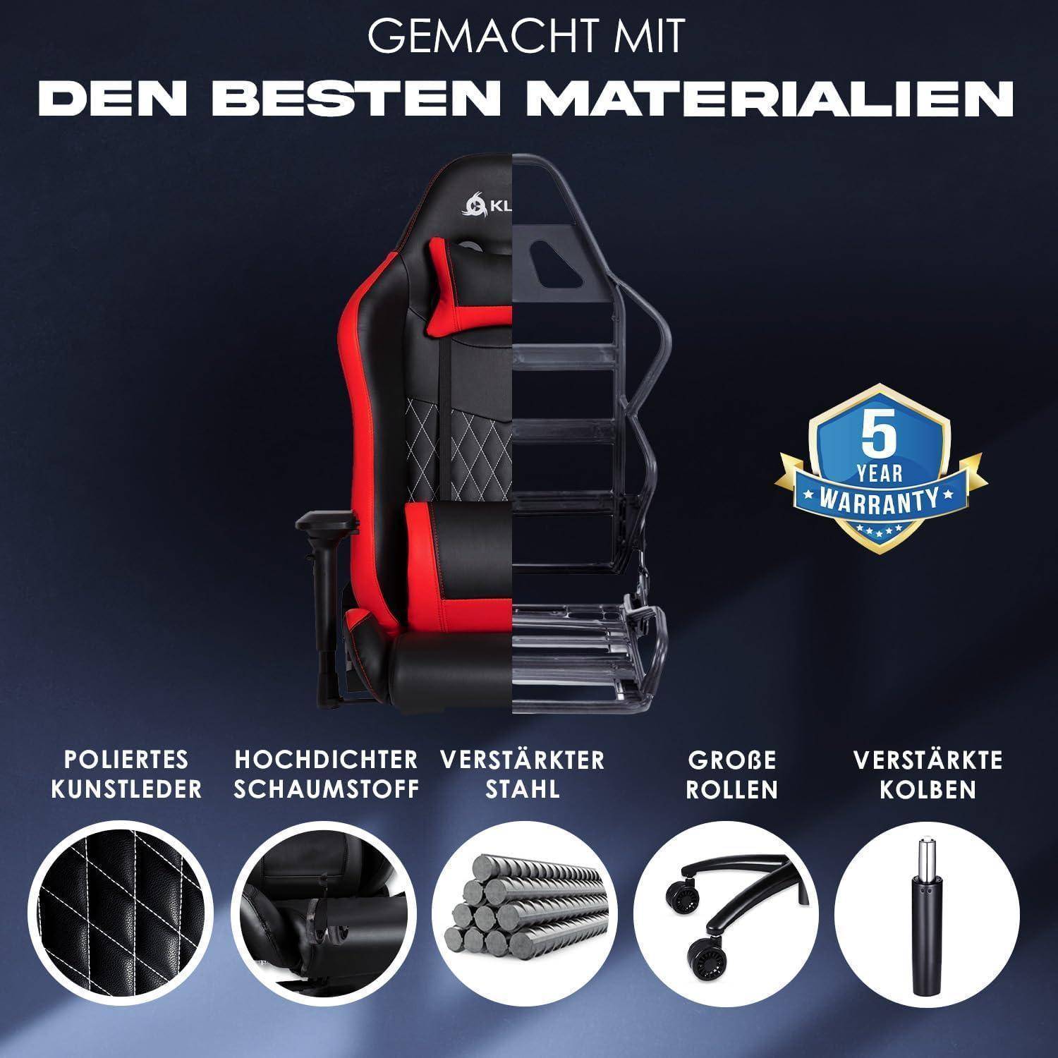 Gaming Stuhl mit Lenden- und Nackenstütze ergonomisch verstellbar