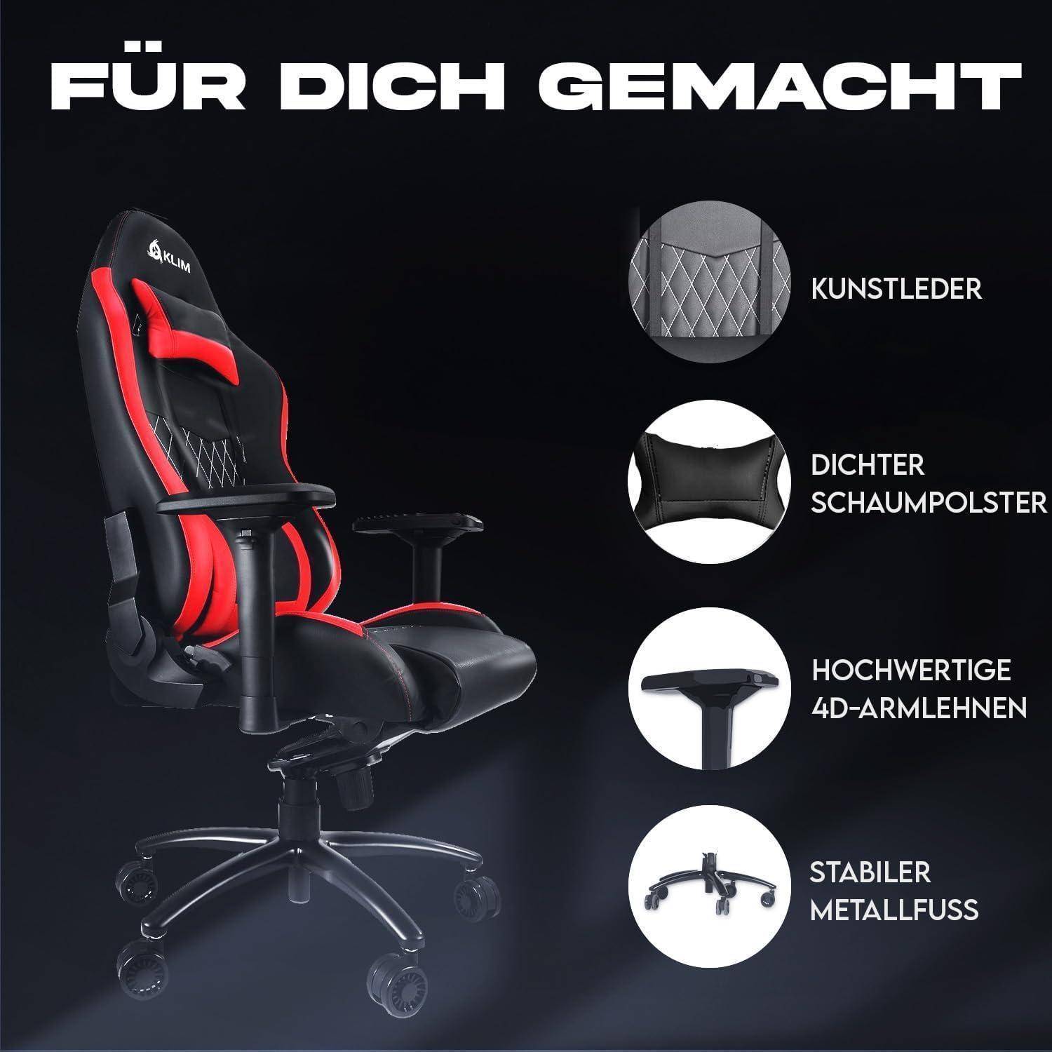 Gaming Stuhl mit Lenden- und Nackenstütze ergonomisch verstellbar