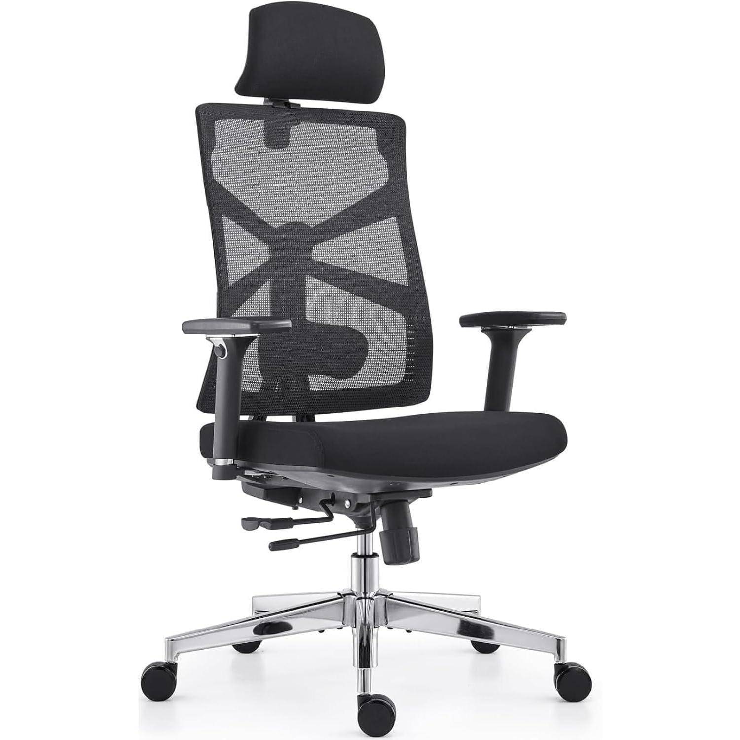 Ergonomischer Bürostuhl mit Adaptiver Rückenlehne 4D Armlehnen Schwarz