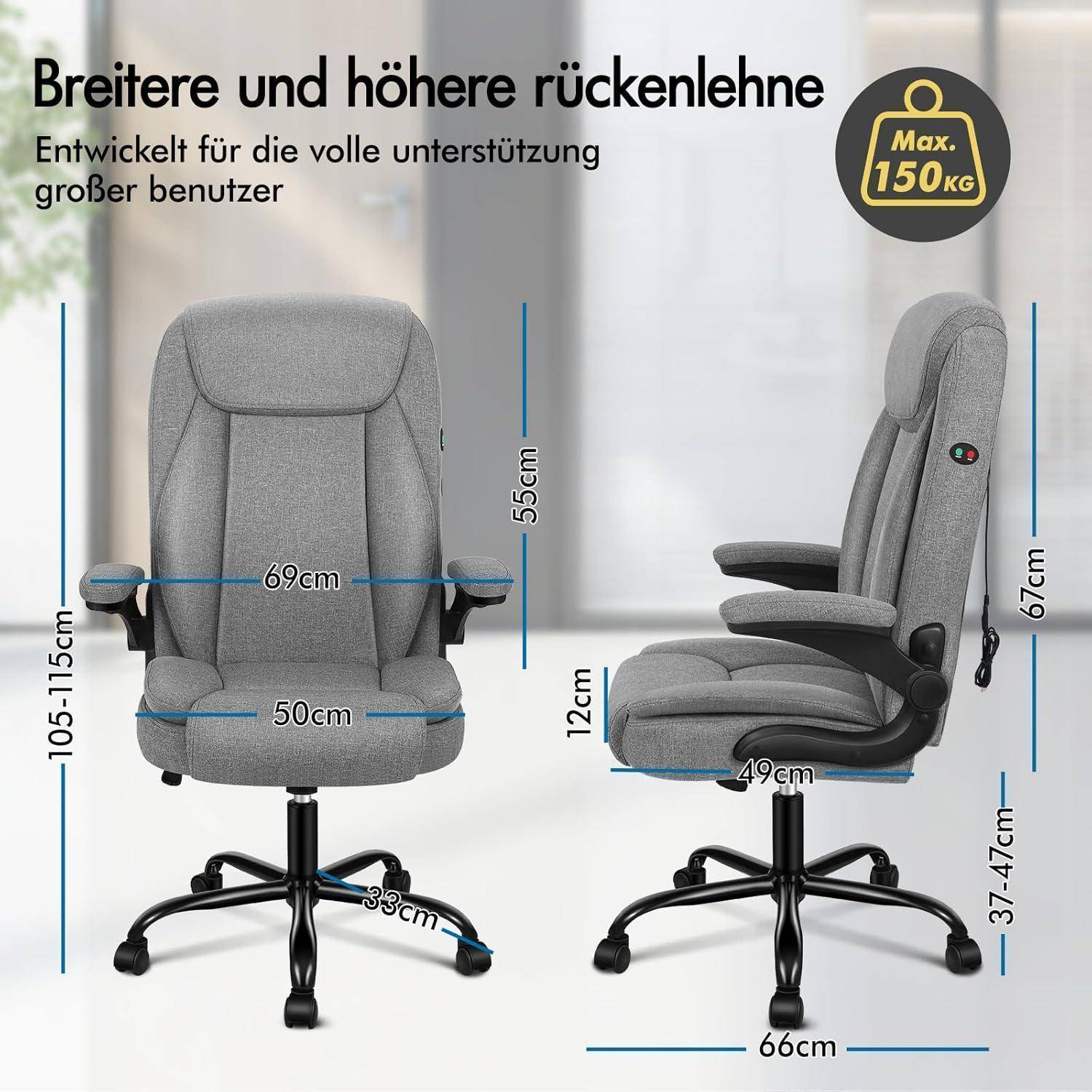 Bürostuhl ergonomischer Fenix Leinen Grau Fenix High Back