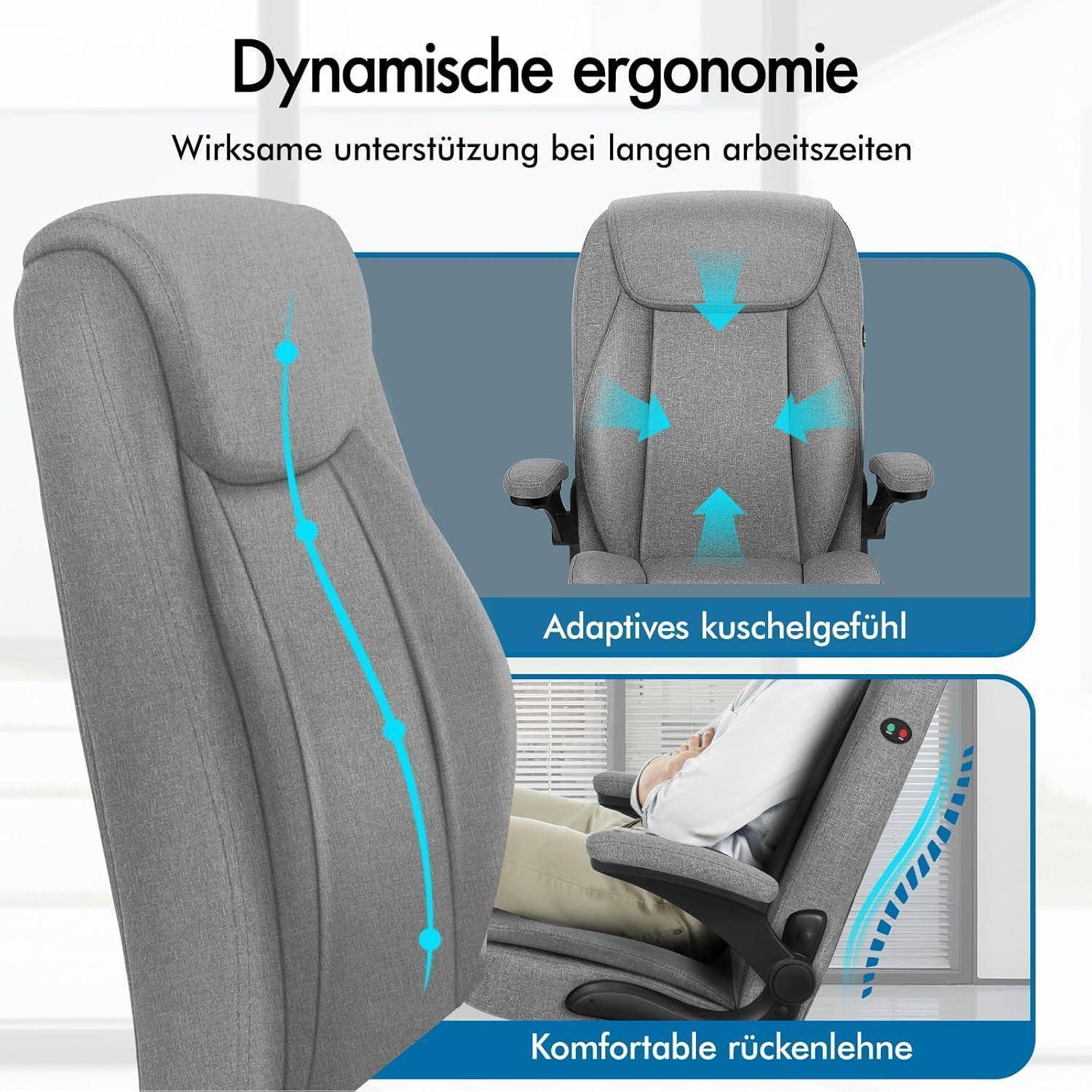Bürostuhl ergonomischer Fenix Leinen Grau Fenix High Back