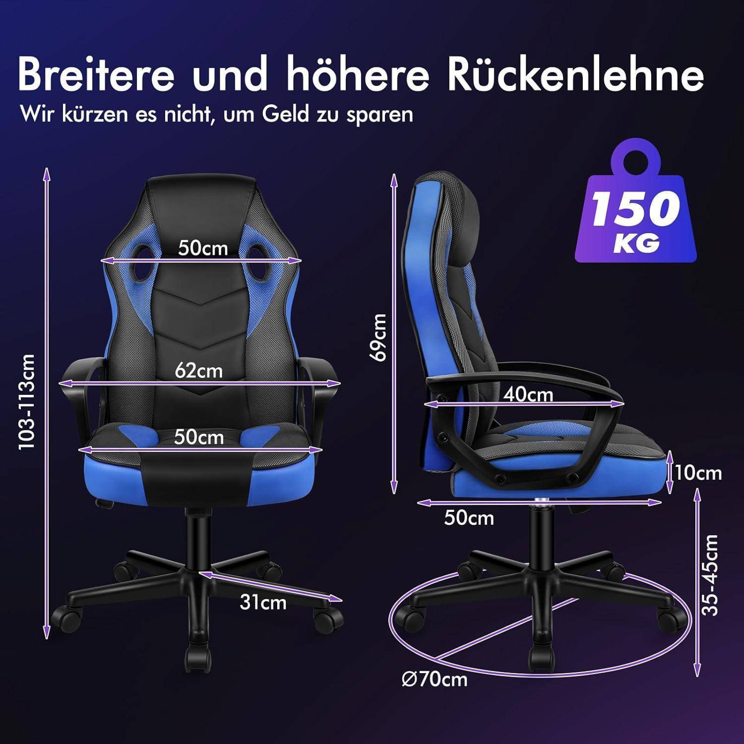 Gaming Stuhl PC Rennstuhl Bürostuhl PU Leder Mega - Blau Serie Mega
