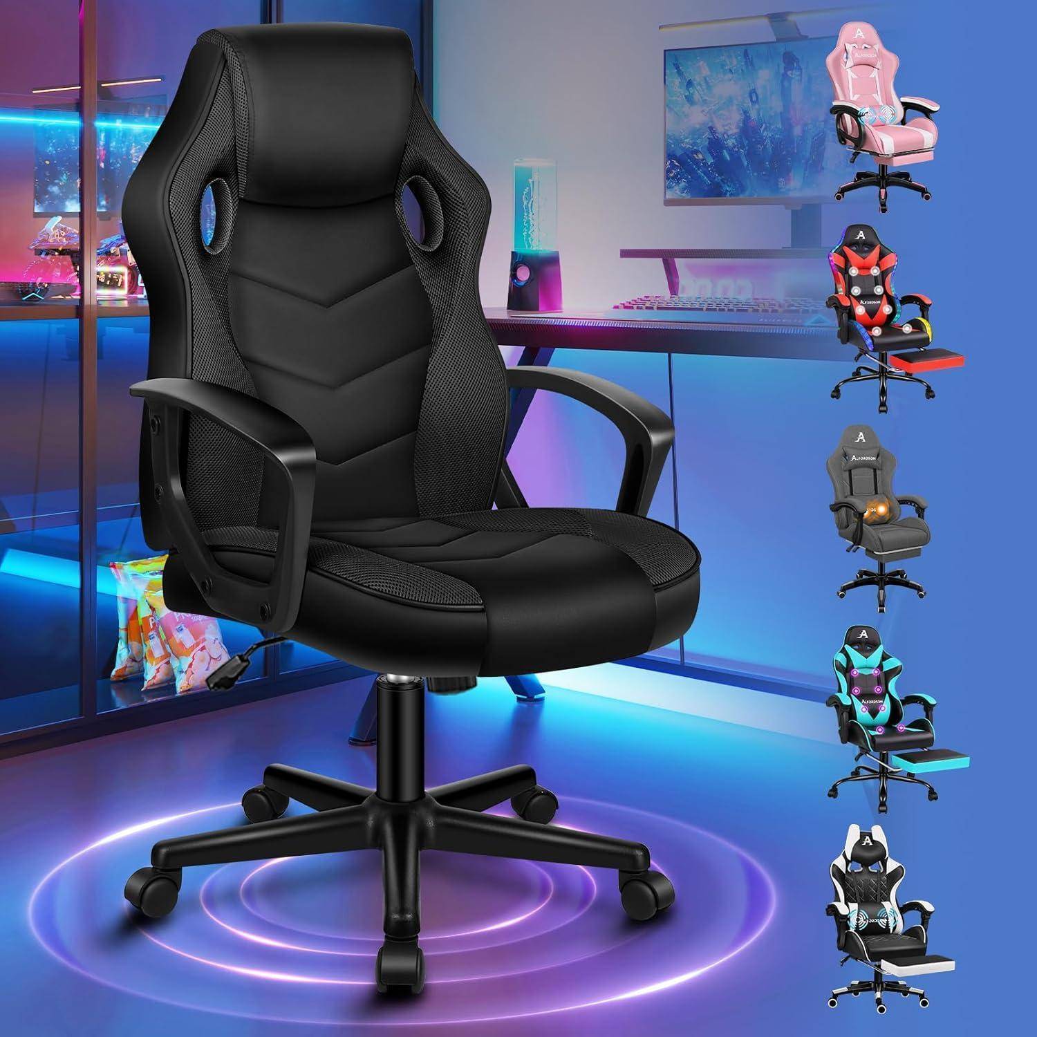 Schreibtischstuhl PC Gaming 150kg PU Leder Mega Schwarz Mega Serie