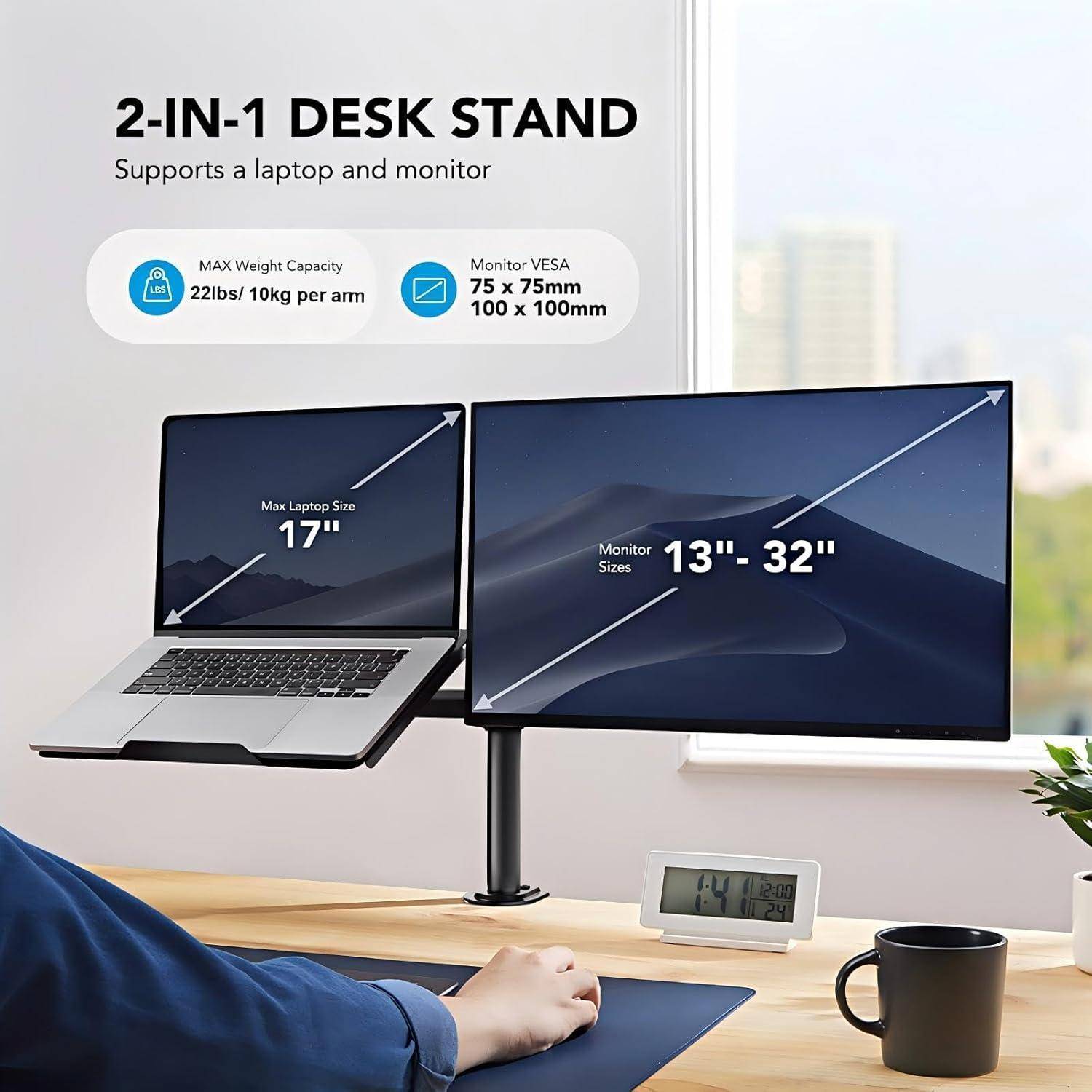 Monitor Halterung mit Laptop Arm für 13-32 Zoll Bildschirm & 17 Zoll