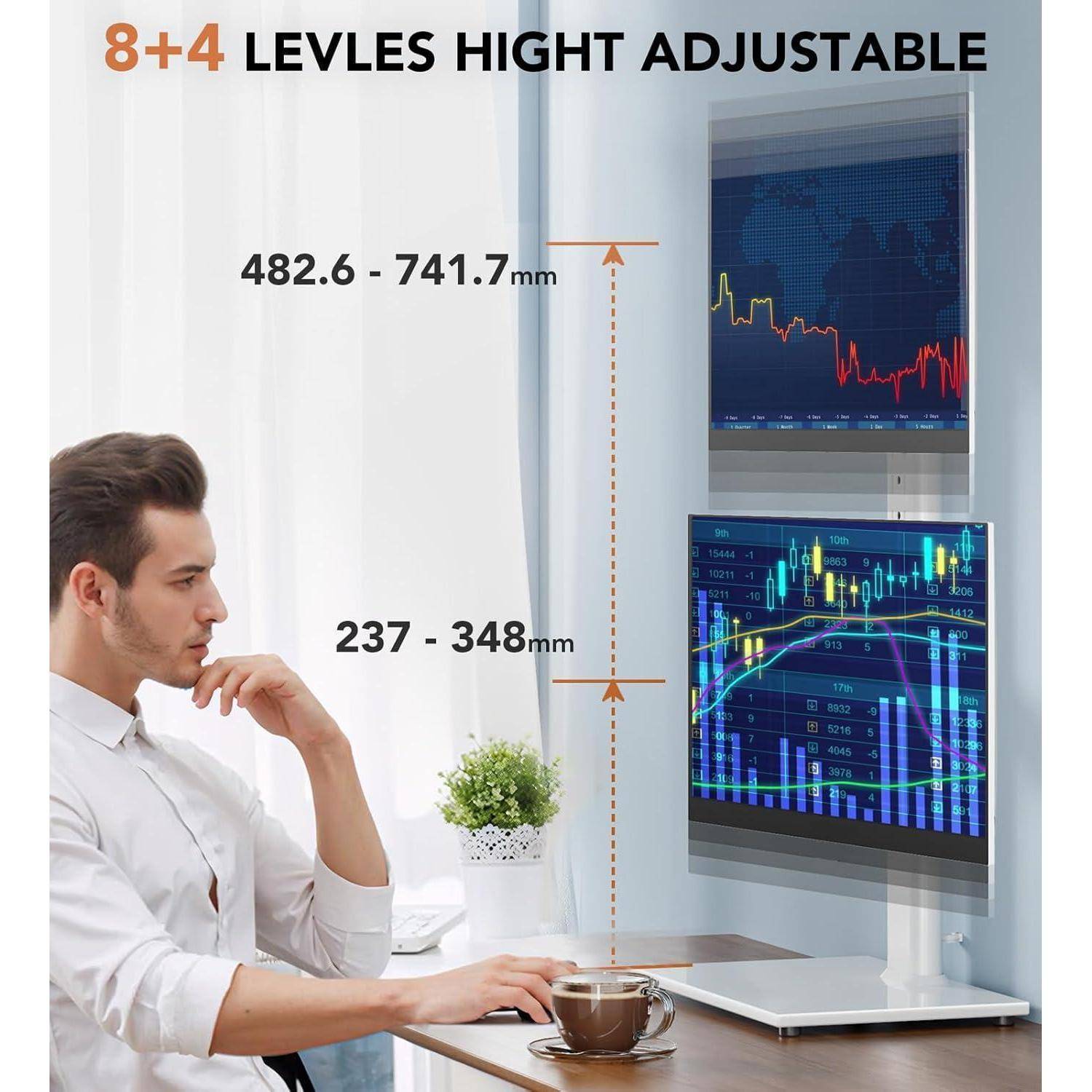 Monitorständer Dual Vertikal Stapel Drehbar 13 34 Zoll white