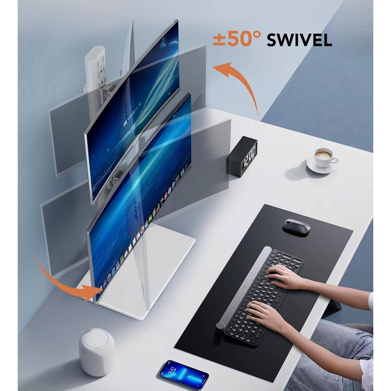 Monitorständer Dual Vertikal Stapel Drehbar 13 34 Zoll white