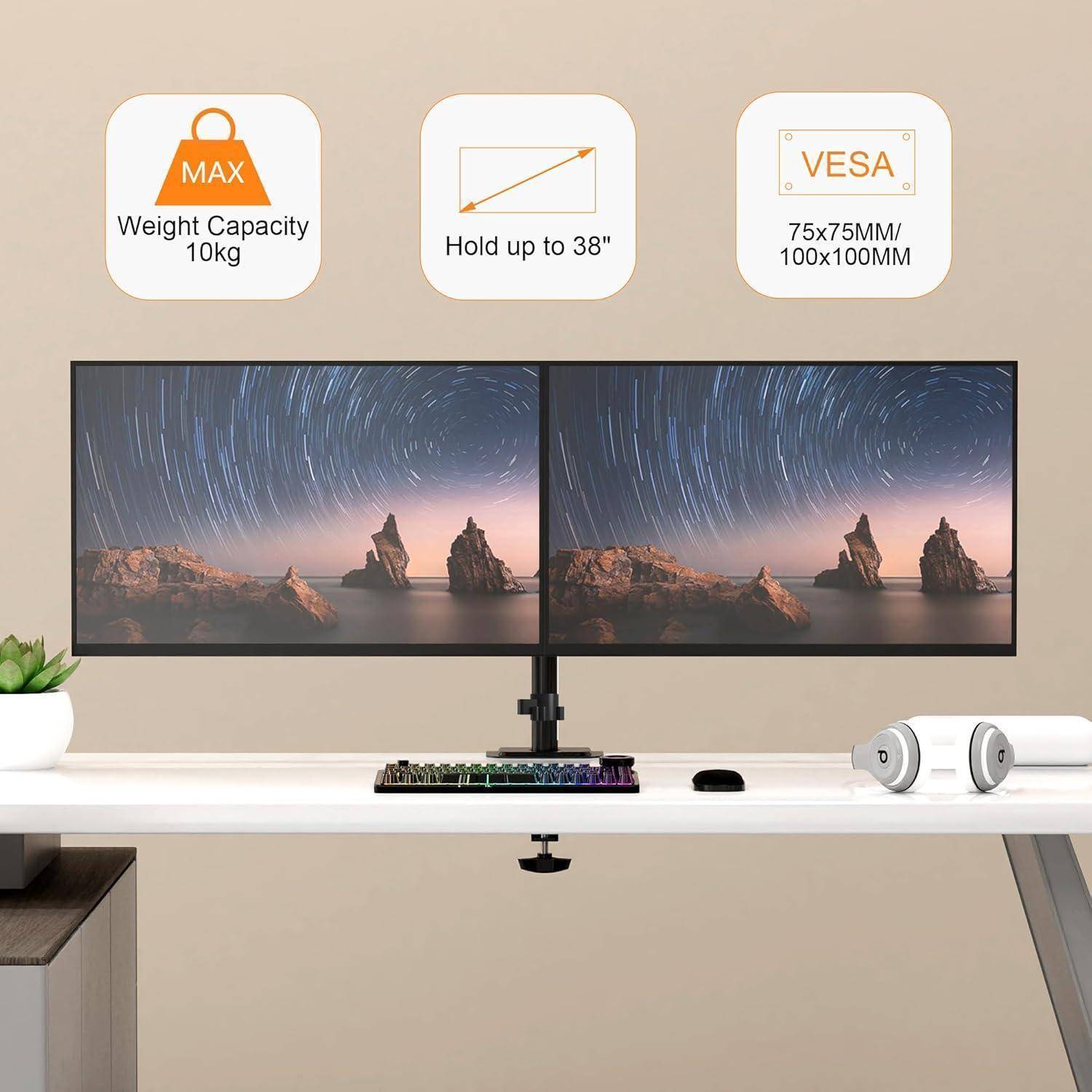 Monitorhalterung 13-38 Zoll 2 Monitore VESA100x100 X-Large Schwarz