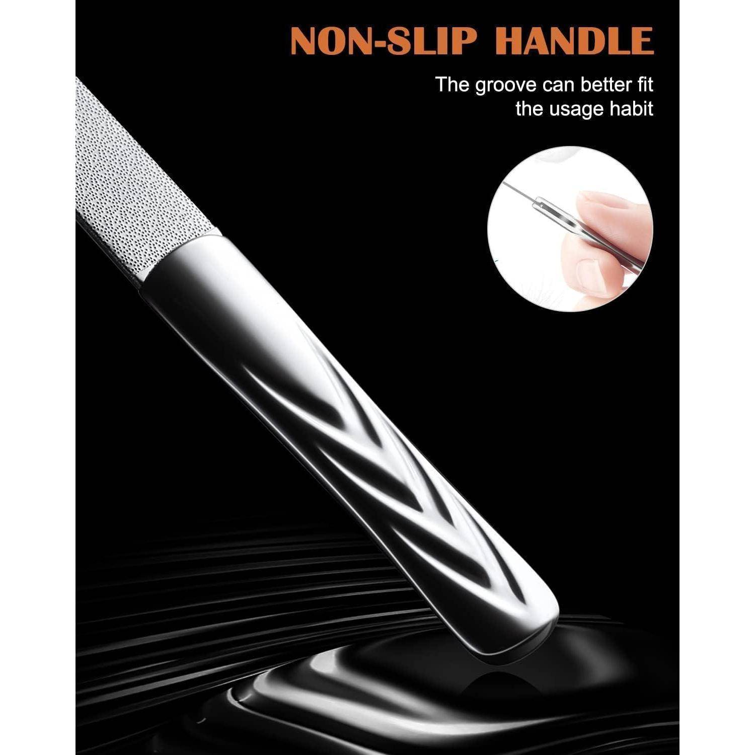 Nagelfeilen Edelstahl Doppelseitig Anti-Rutsch Fein Grob Maniküre Set