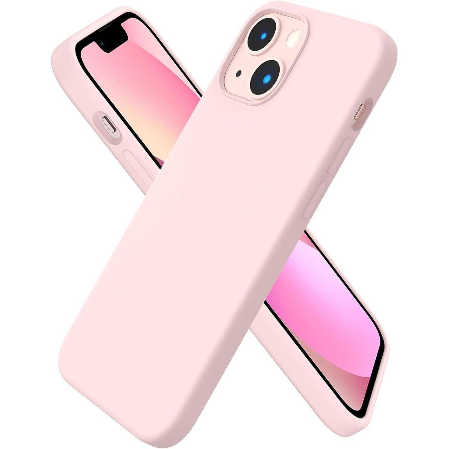 Zwei in pinken Farbverlauf-Silikonhüllen eingehüllte Smartphones, diagonal gekreuzt, zeigen ähnliche pinke Bildschirme und betonen dabei die gestalterische Symmetrie.