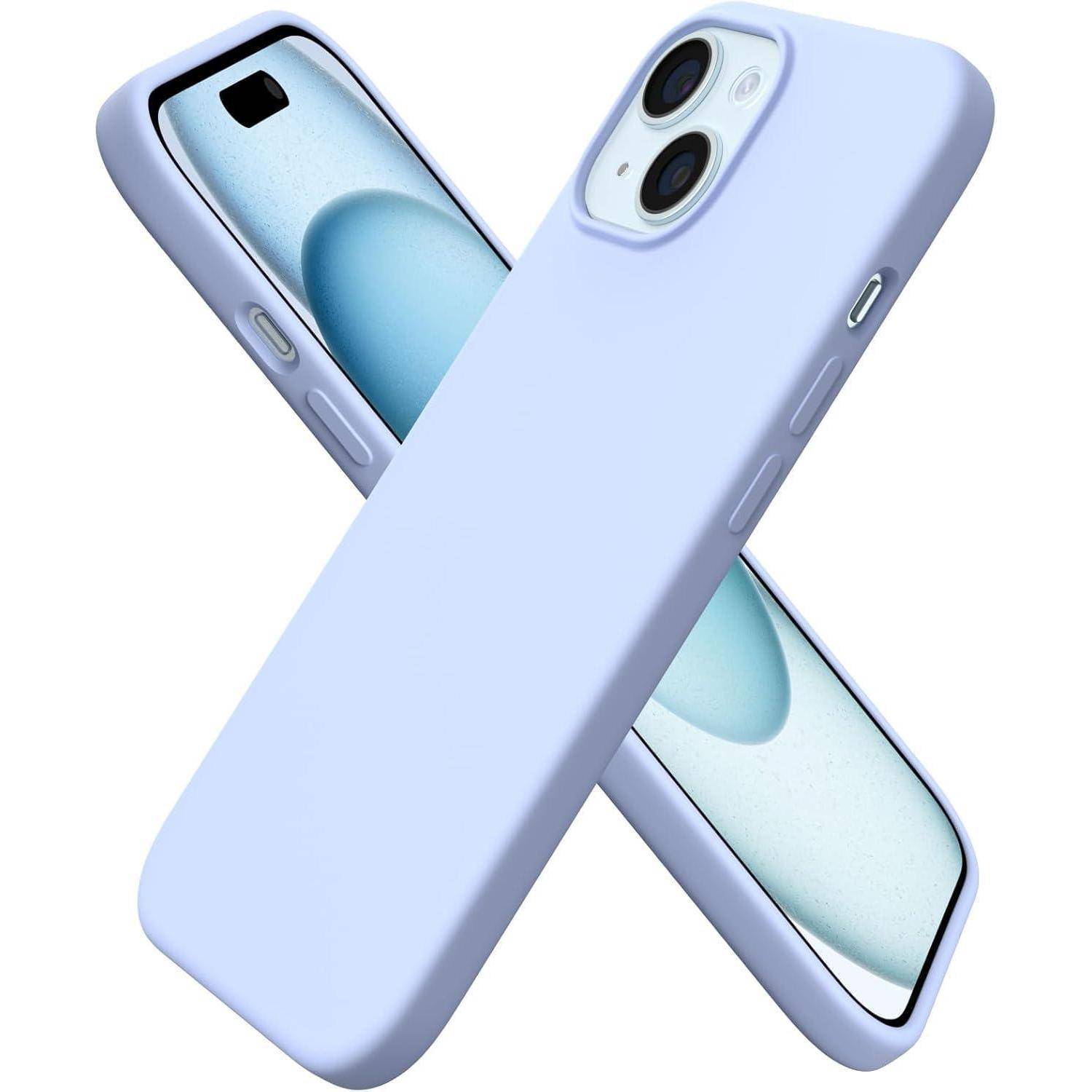 Zwei Smartphones mit hellblauen Gehäusen und dualen Rückkameras, rückendeckend unter einem Winkel positioniert, die ihr elegantes Design präsentieren.