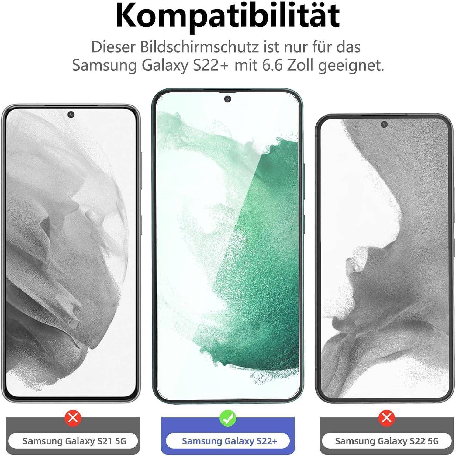 Panzer Schutz Glas Samsung Galaxy S22+ Displayschutzfolie 9H 6,6 Zoll