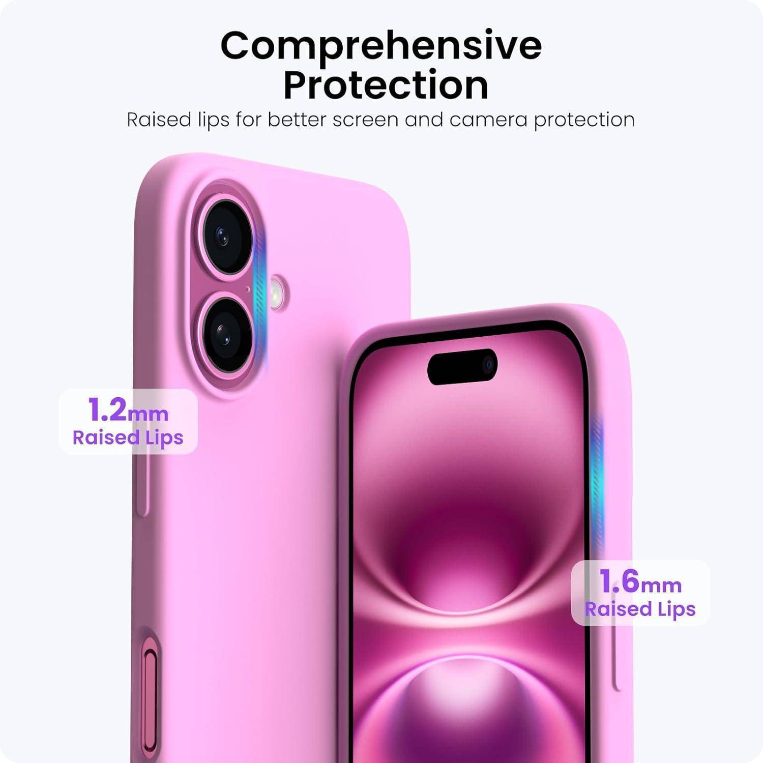 Lila Smartphone-Hülle mit erhöhten Kamera- und Bildschirmrändern (1,2 mm, 1,6 mm) bietet umfassenden Schutz.