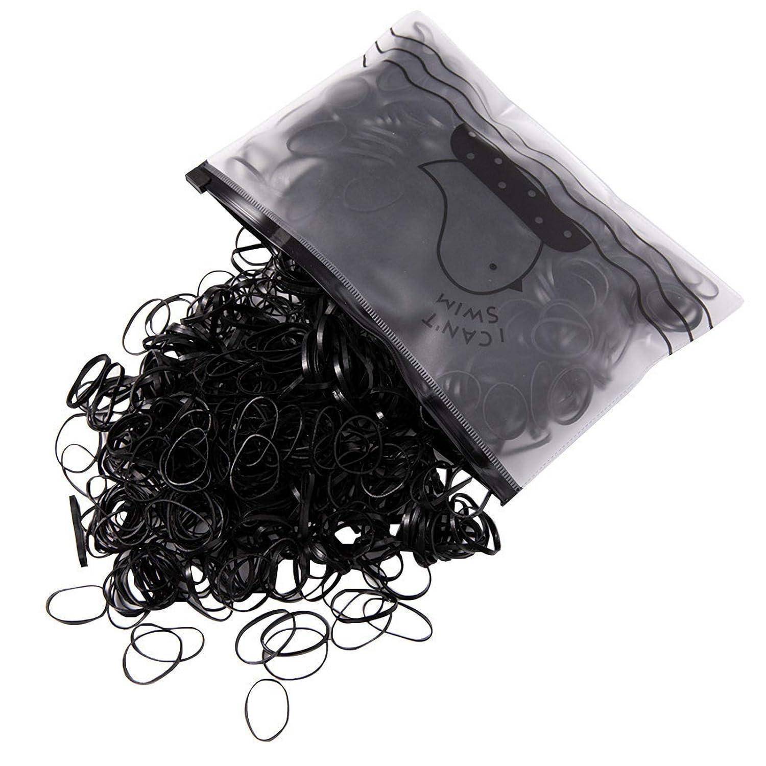 1000 Stück Mini Haargummis Schwarz Elastische Bänder 1 mm, 1,5 cm