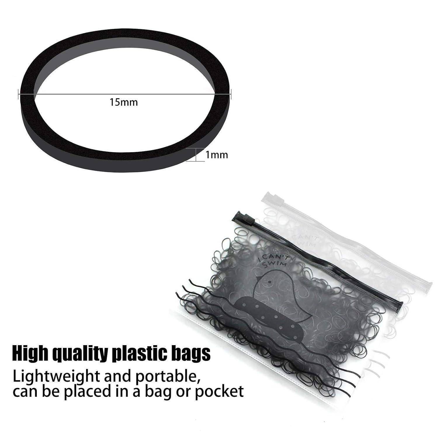 1000 Stück Mini Haargummis Schwarz Elastische Bänder 1 mm, 1,5 cm