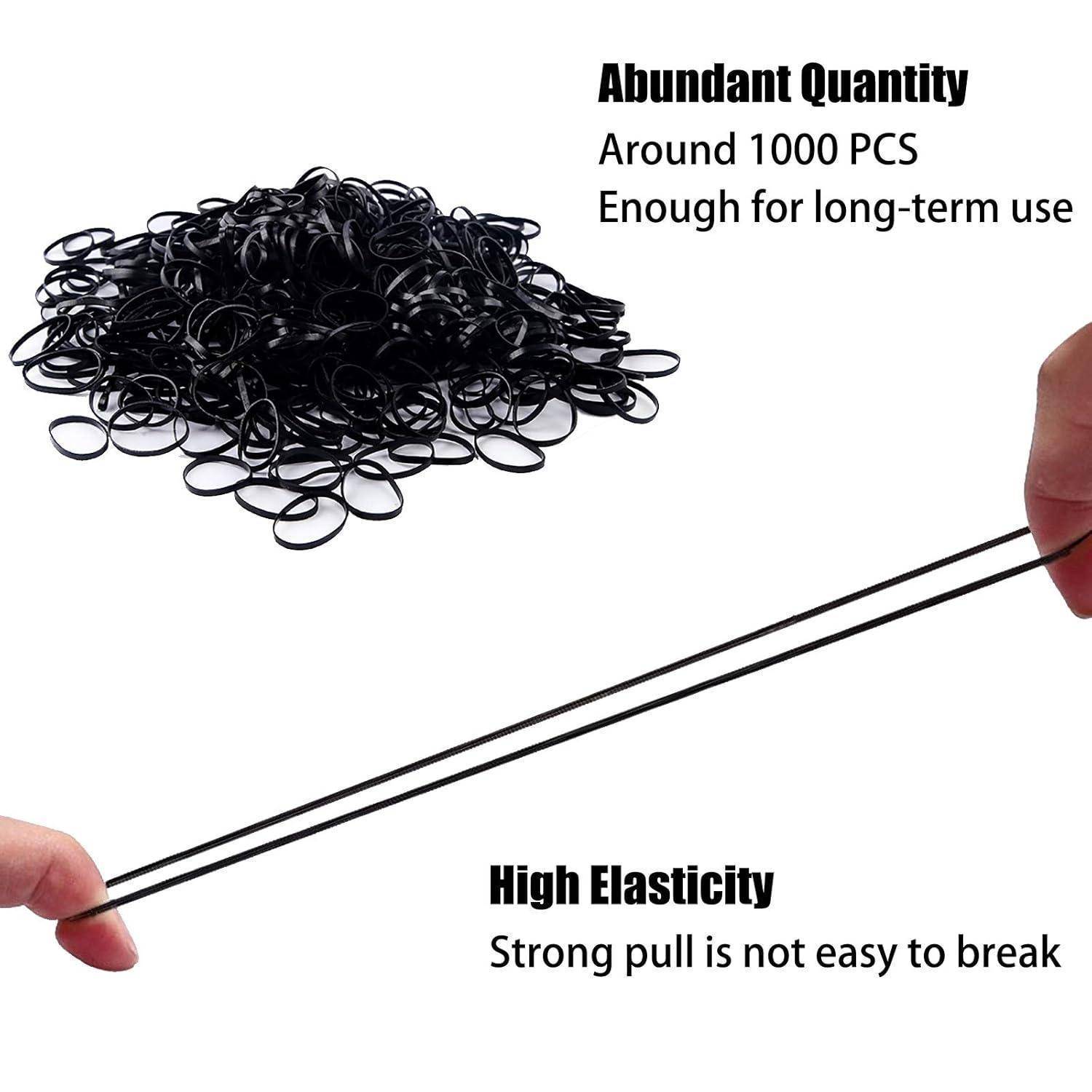 1000 Stück Mini Haargummis Schwarz Elastische Bänder 1 mm, 1,5 cm