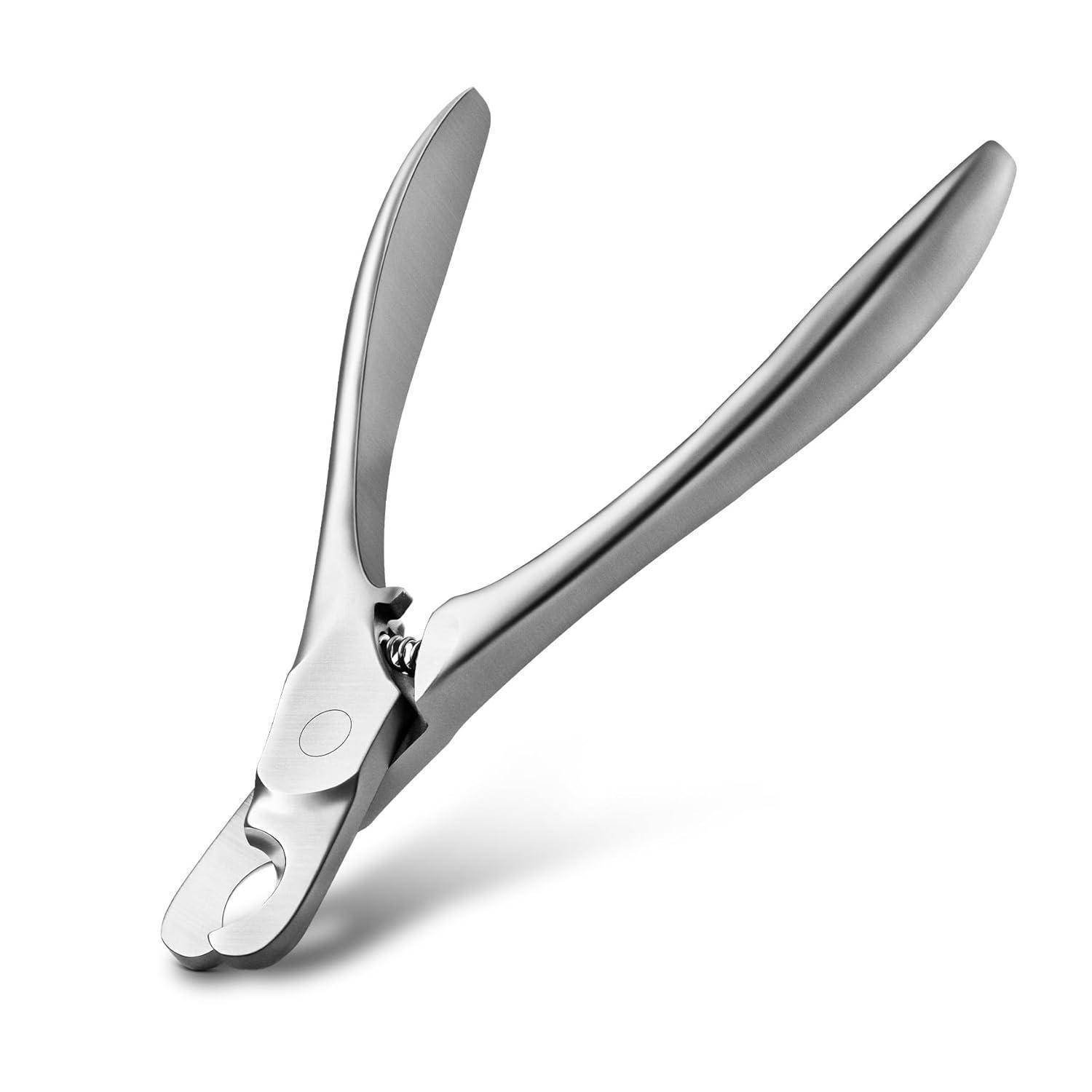 Silberne Metallzehennagel-Nagelschneider mit einer gebogenen Klinge, entwickelt für das effiziente Trimmen von dicken Zehennägeln.