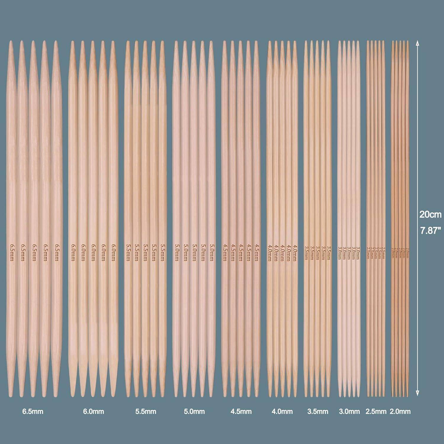 Bambus Stricknadeln Set 2,0-6,5 mm Doppelspitzen 50 Stück gerade