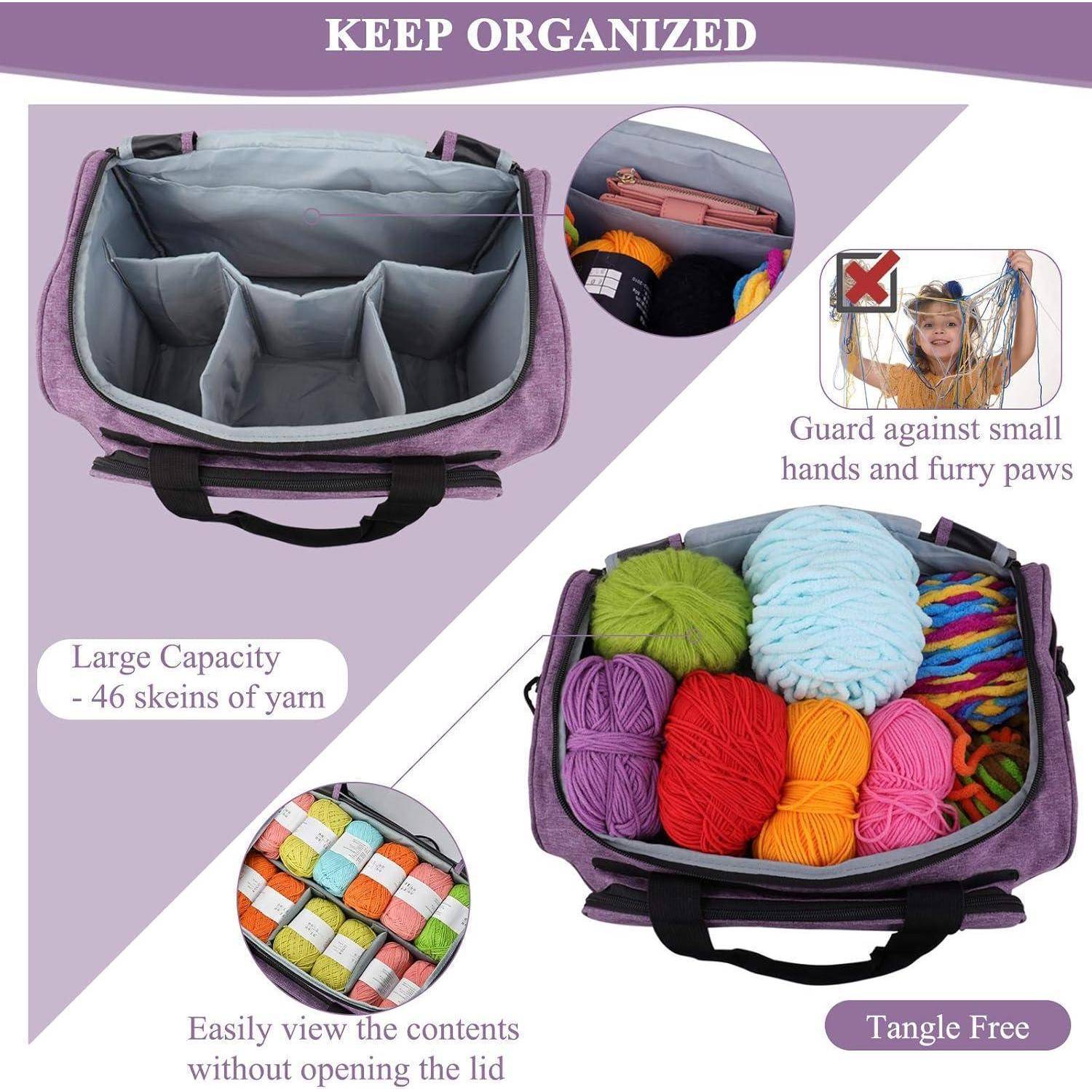 Tasche zum Organisieren von Garn mit großer Kapazität, für 46 Garnwickel. Mit Fächern, einfacher Sichtbarkeit und Schutz vor neugierigen Händen und pelzigen Pfoten. Design verhindert Verwicklungen.