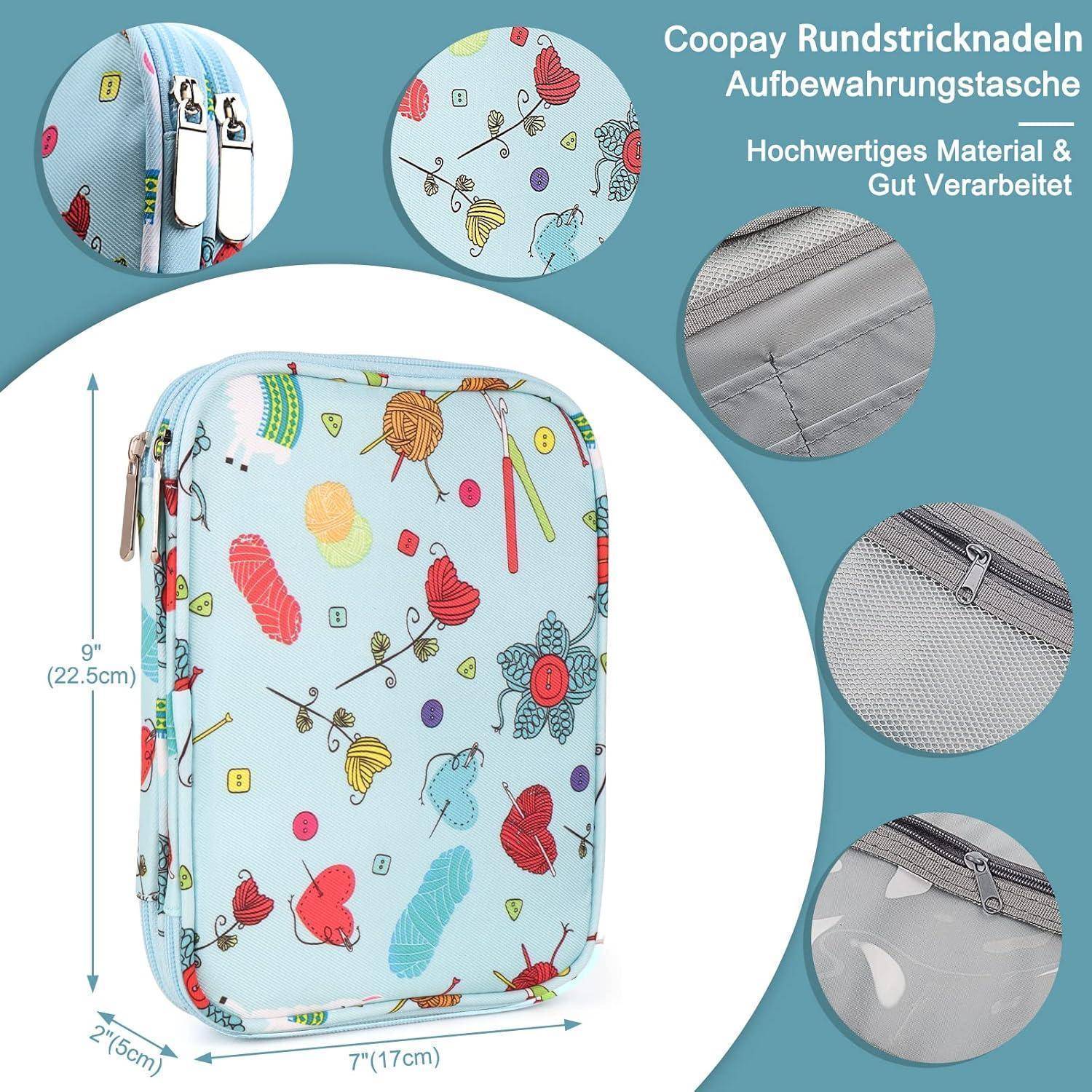 Coopay Rundstricknadeln Aufbewahrungstasche' - Eine Rundstricknadel-Aufbewahrungstasche mit buntem Feder- und Blätterdesign. Abmessungen: 9
