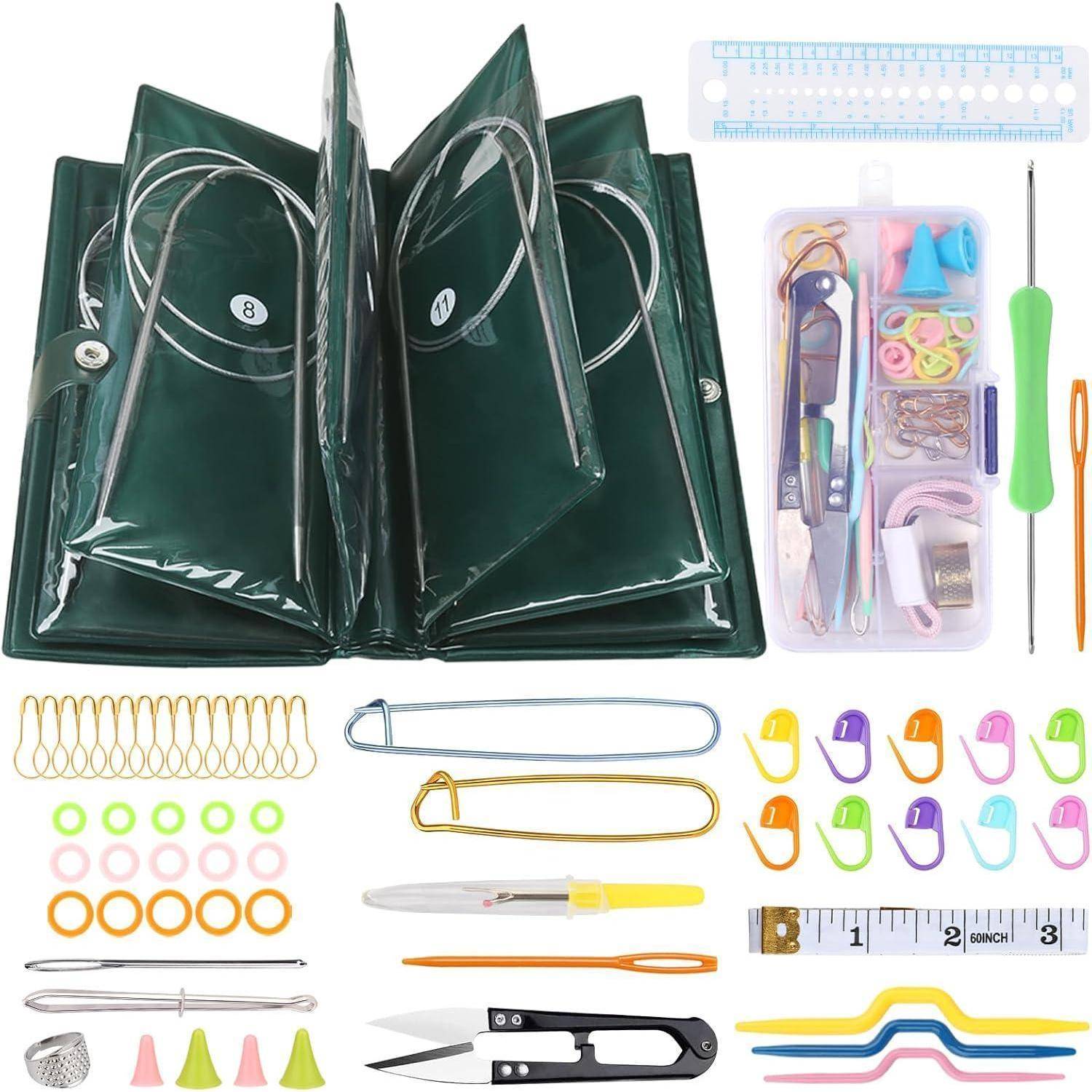 Rundstricknadeln Set 100 cm Edelstahl 11 Stück mit Etui und Zubehör