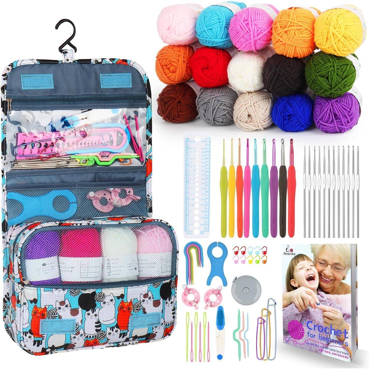 Blaue Katze Häkelset 15 Häkelgarn Anfänger Starter Set Häkeltasche
