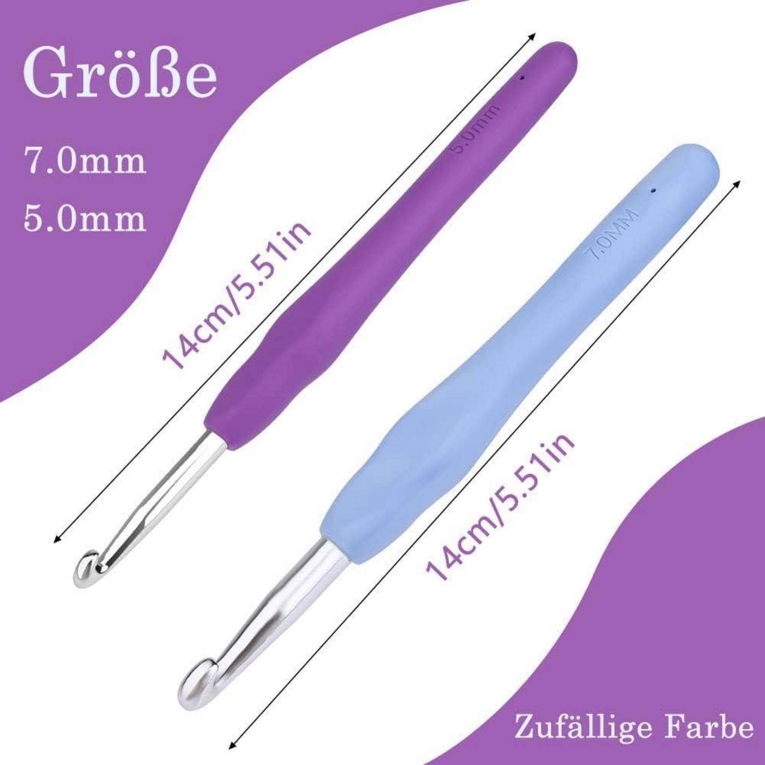 2er Set Häkelnadeln 5,0 mm/7,0 mm - Ergonomischer Griff für