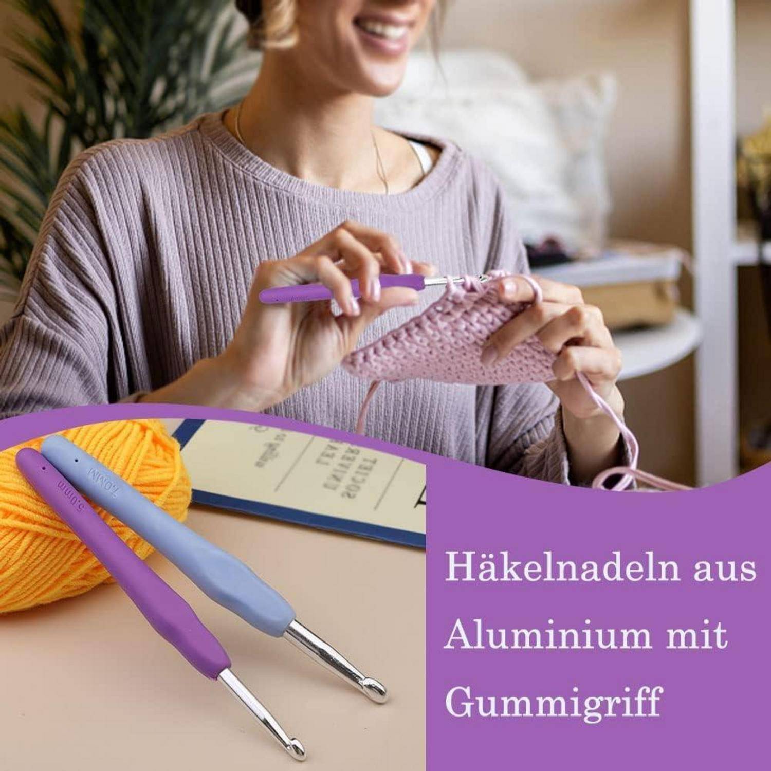 2er Set Häkelnadeln 5,0 mm/7,0 mm - Ergonomischer Griff für