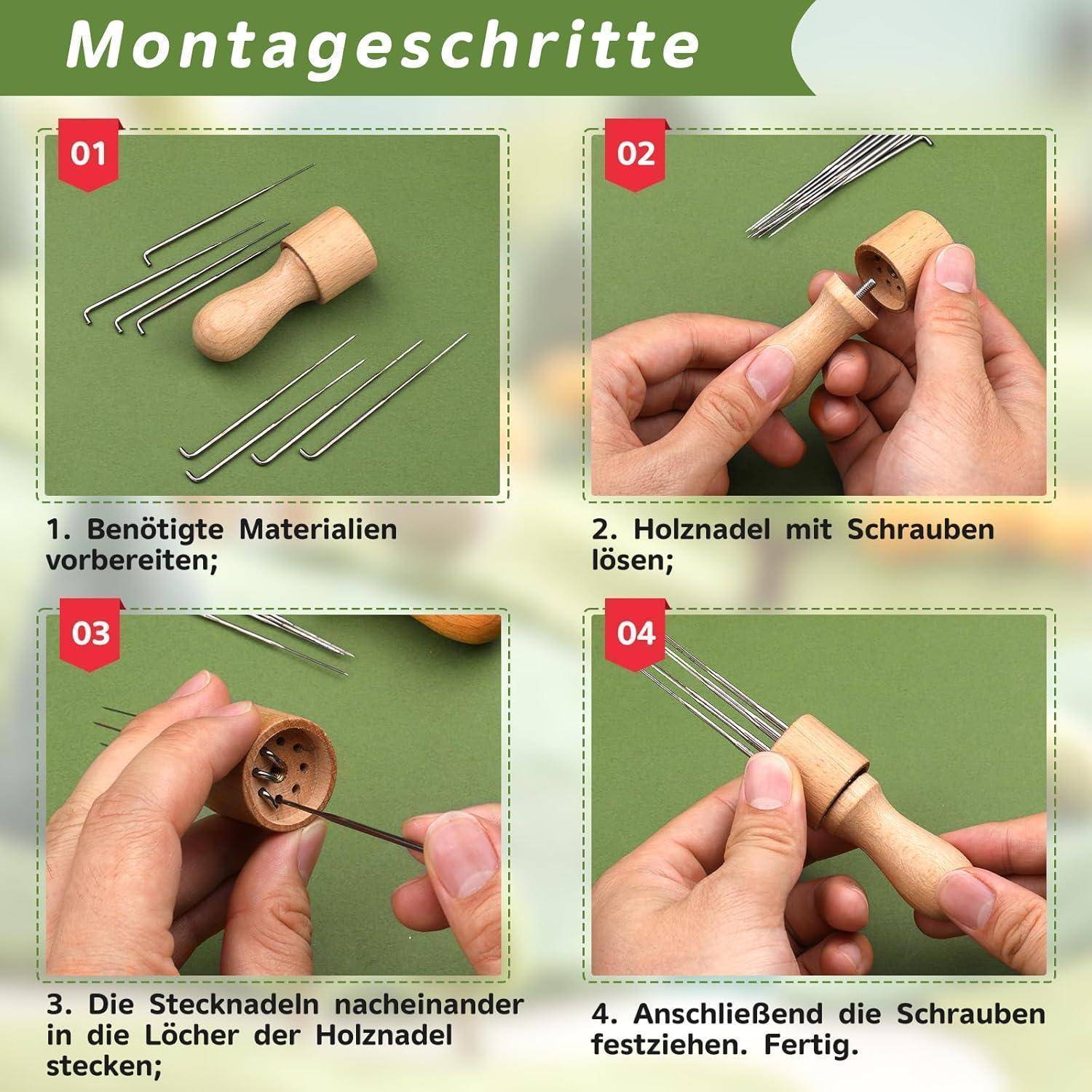 Filznadeln Set für Anfänger 3 Größen Filzen Nadeln Holzgriff Ahlen DIY