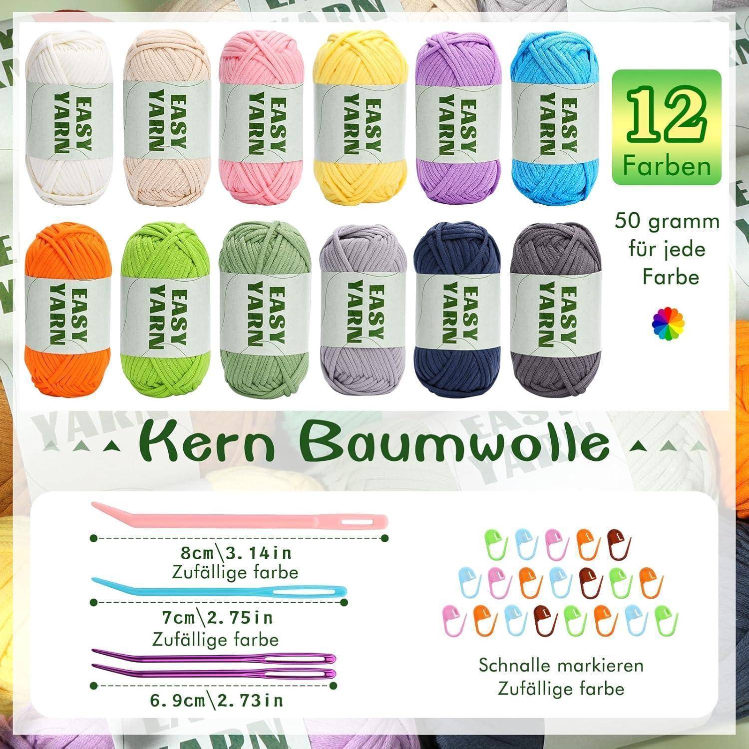 12 Stück Mehrfarbige Häkelgarn für Anfänger mit Zubehör