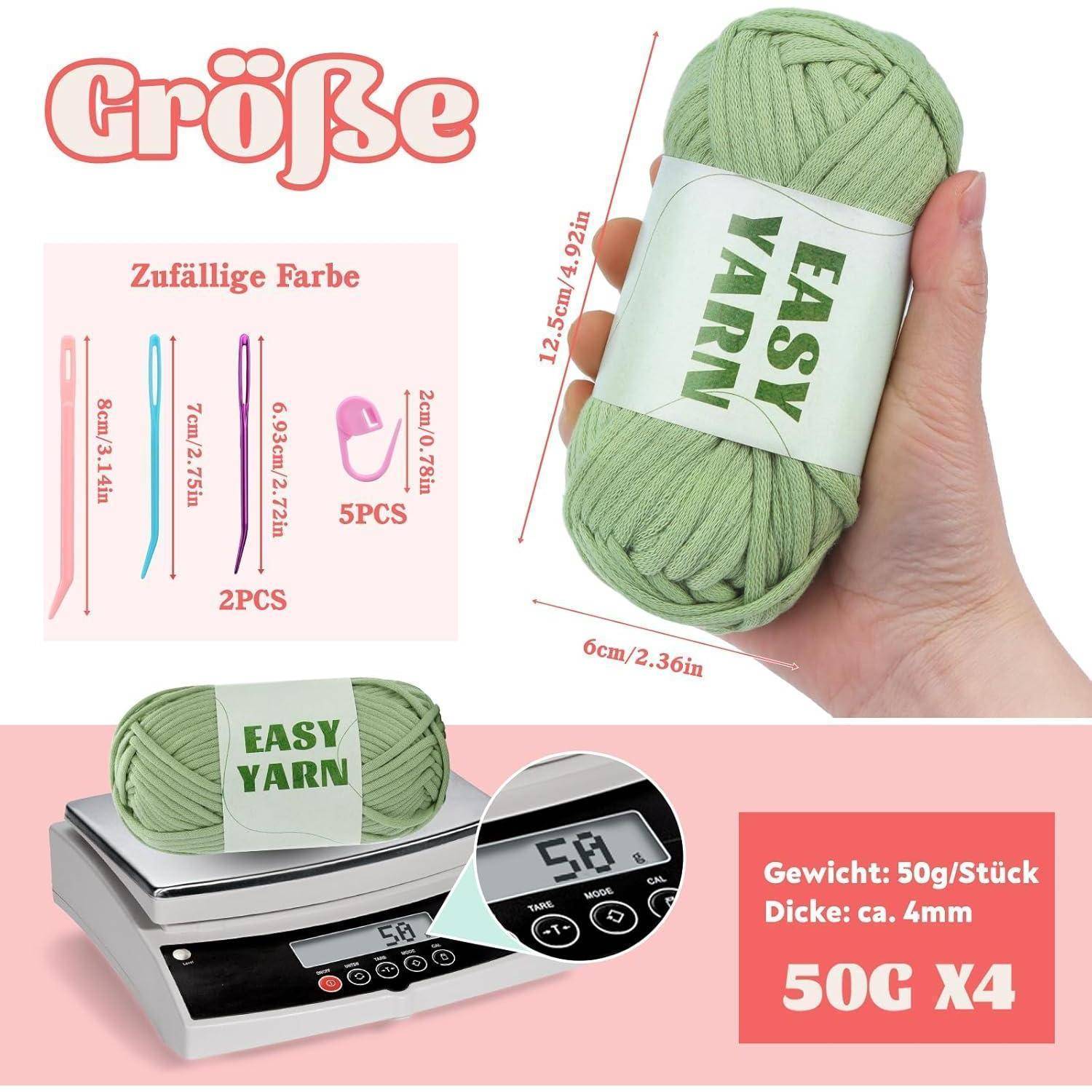 Häkelgarn für Anfänger 4x50g Dunkelblau Hellgrün Dunkelgrau Beige