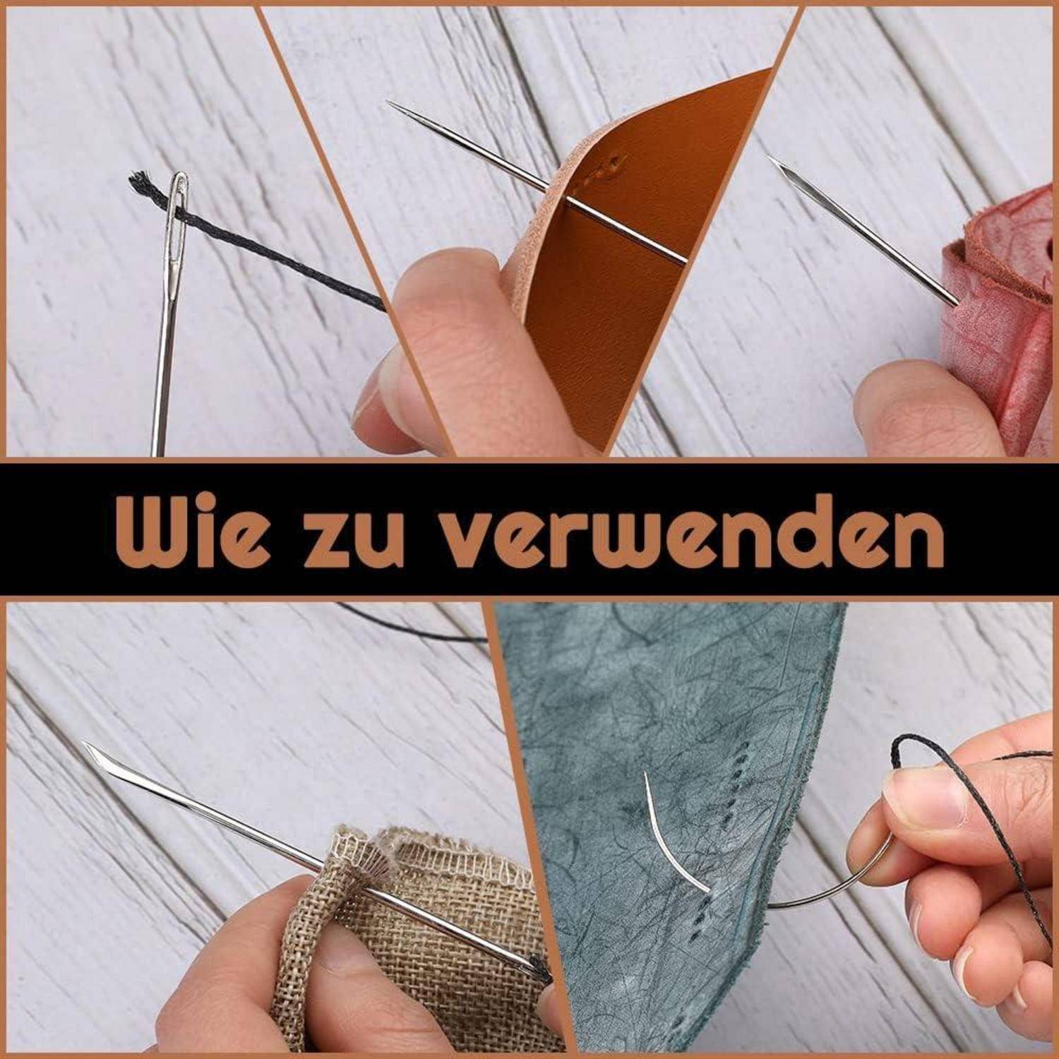 150D Schwarz Leder Faden Set mit 7 Ledernähnadeln