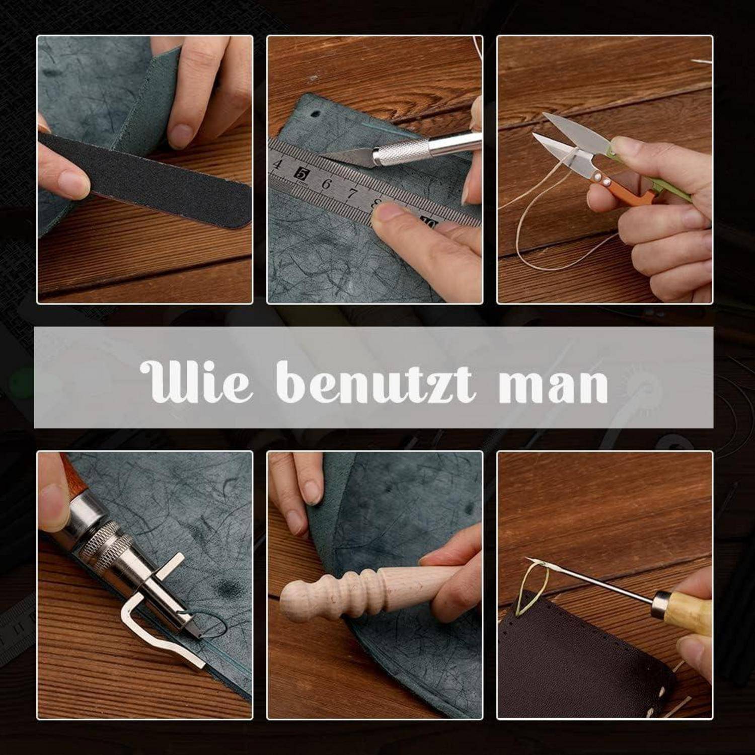 Professionelles Leder-Werkzeug-Set mit Fadennahtrille, für