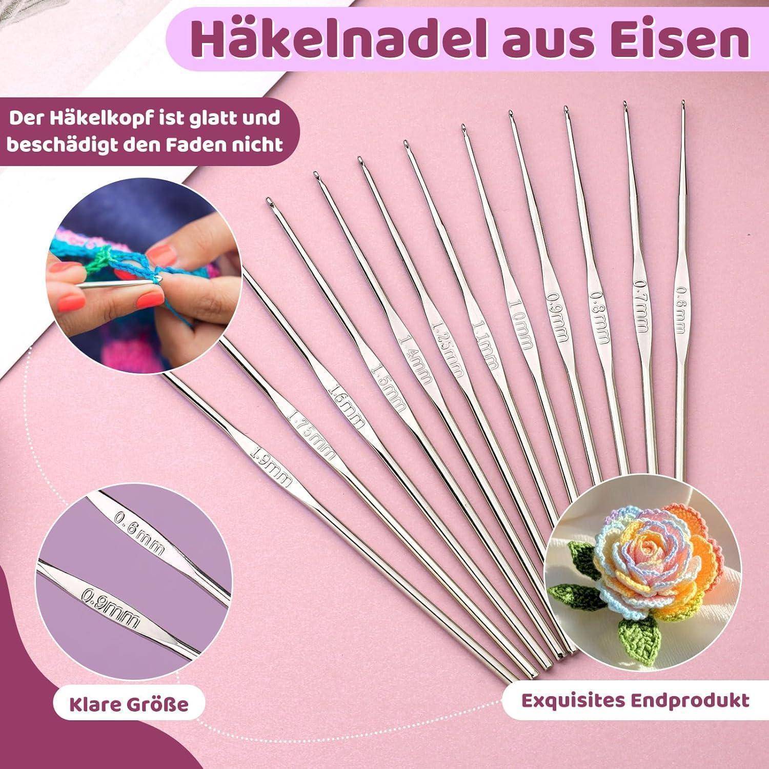 60-teiliges Häkelnadel-Set in lila Aufbewahrungsbox