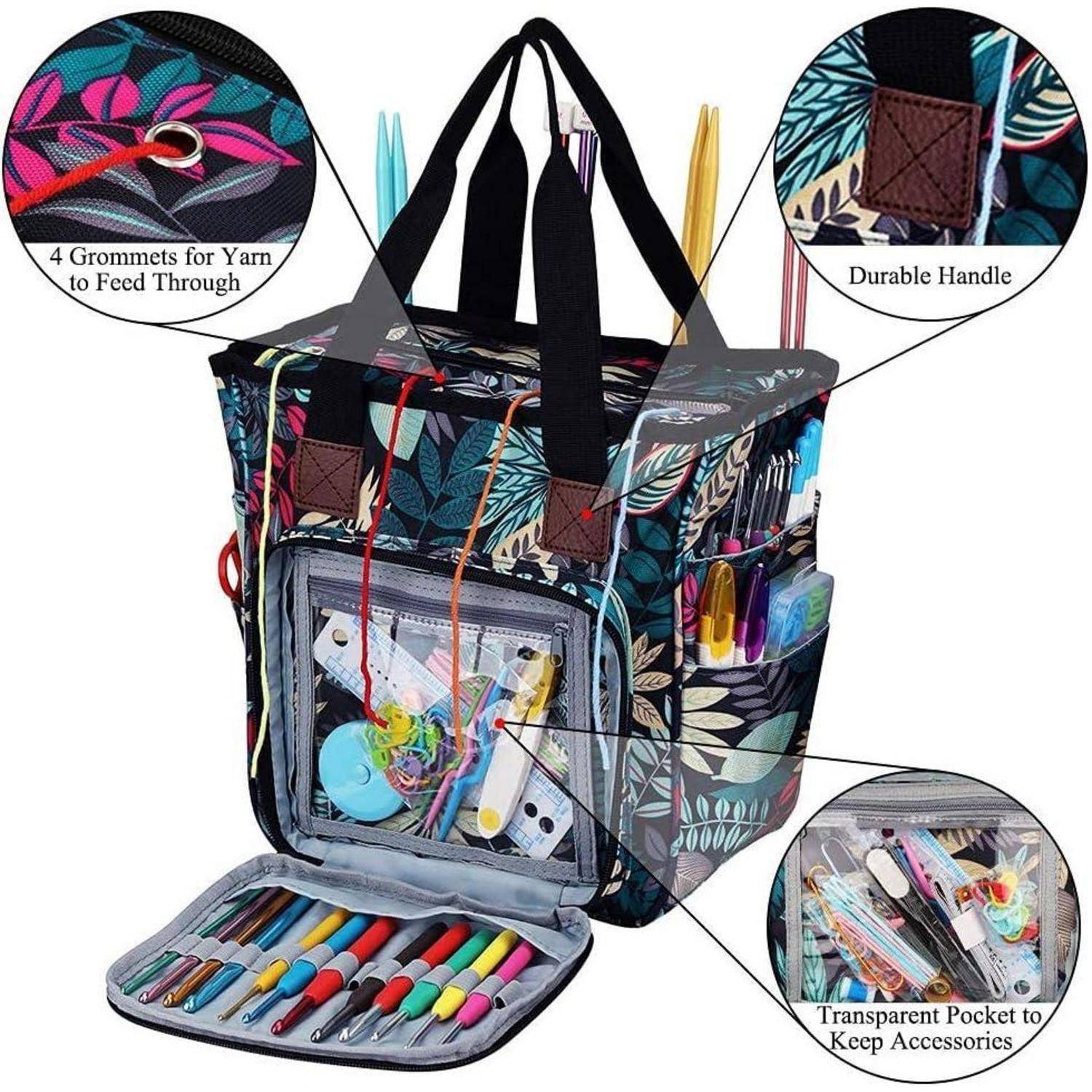 Häkeltasche Garnaufbewahrung Häkelnadeln Baue Blätter Medium Size