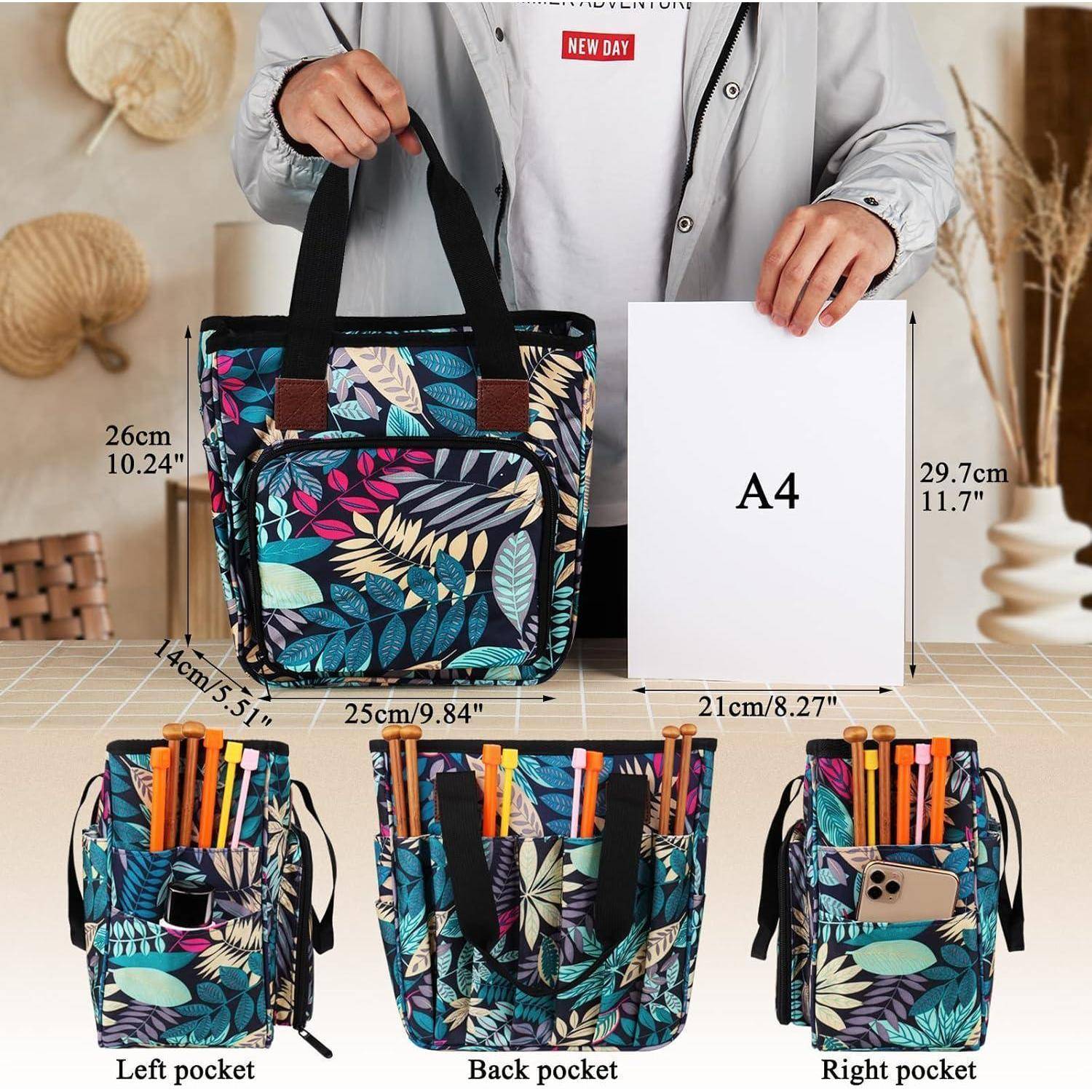 Häkeltasche Garnaufbewahrung Häkelnadeln Baue Blätter Medium Size