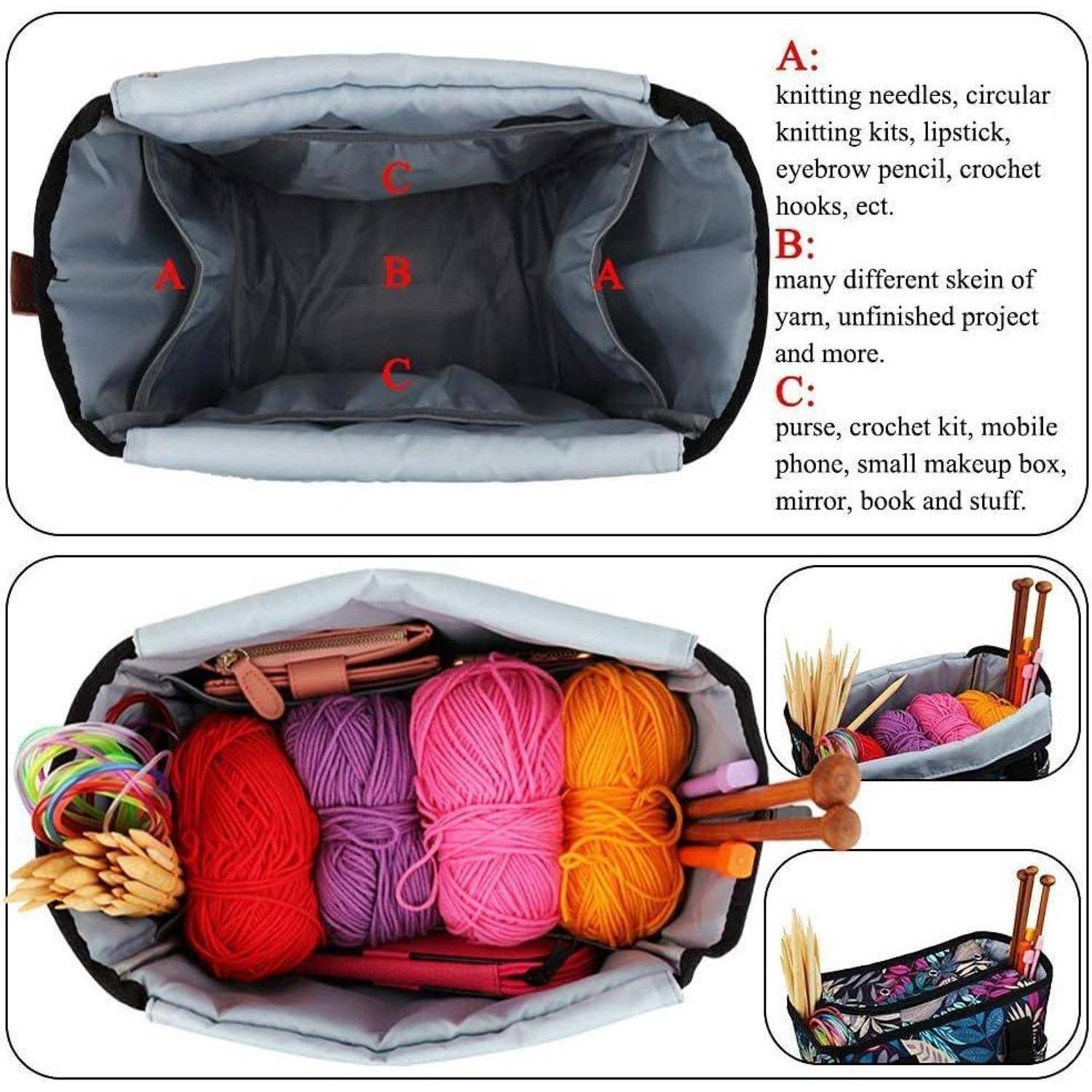 Häkeltasche Garnaufbewahrung Häkelnadeln Baue Blätter Medium Size