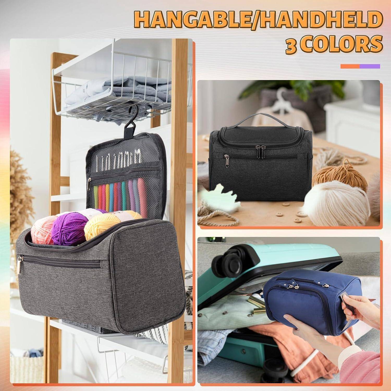 Häkelset Häkelgarn Häkelnadeln Häkeltasche Anfänger Grau