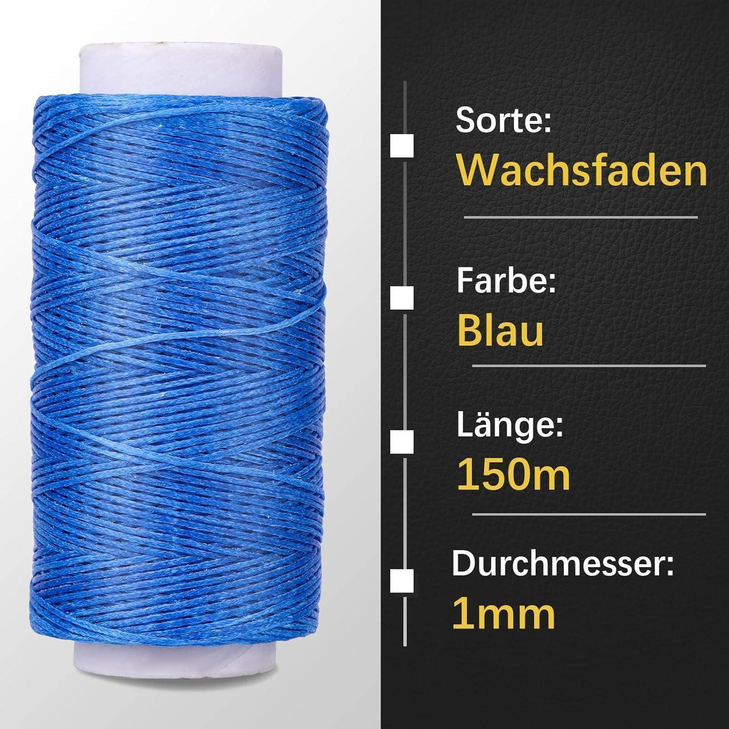 Ledernähgarn 150D 150m gewachst Ledernähnadeln Blau