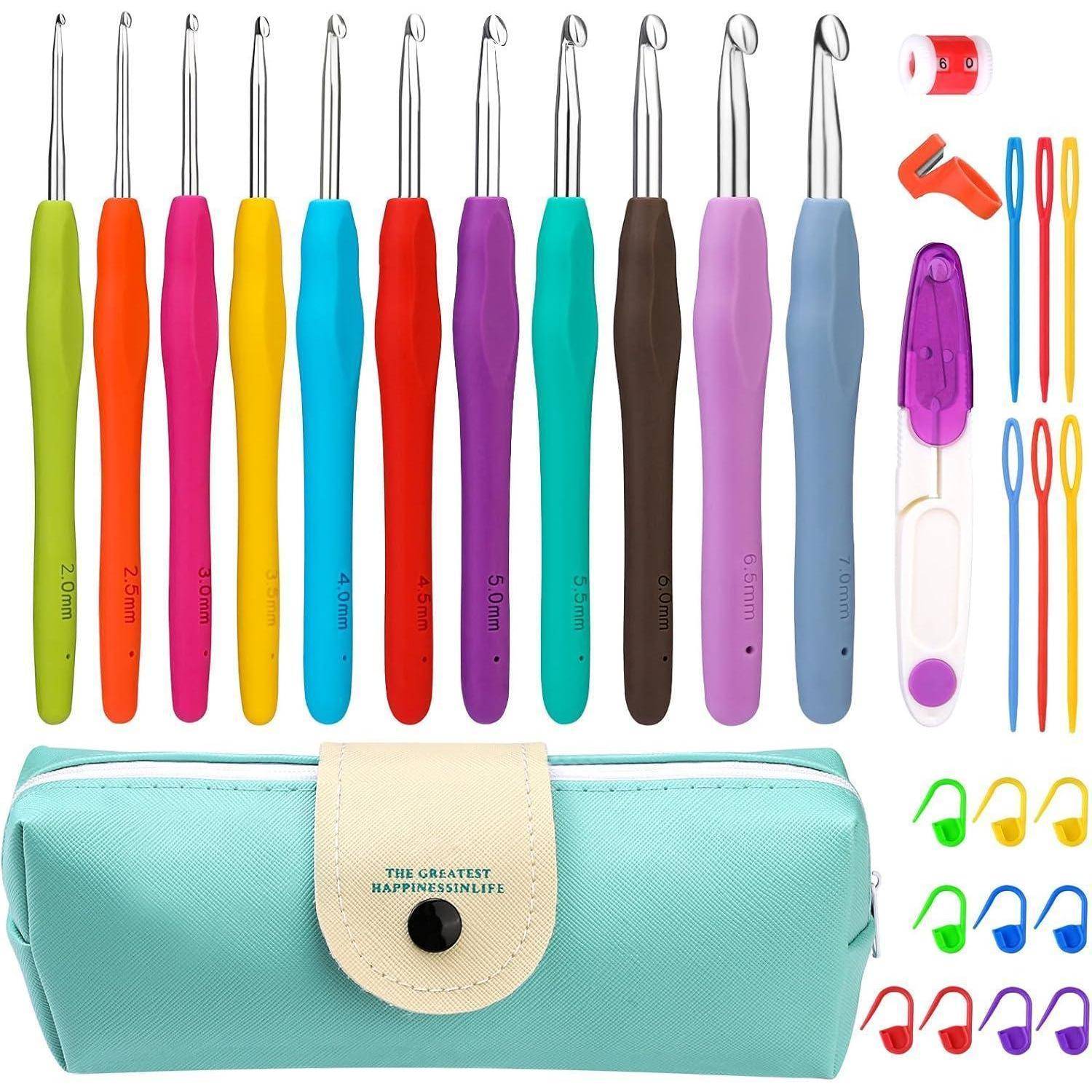Häkelnadel Set 11 Größen 32 Stück Etui 2 mm 3 mm 4 mm 5 mm 6 mm 7 mm